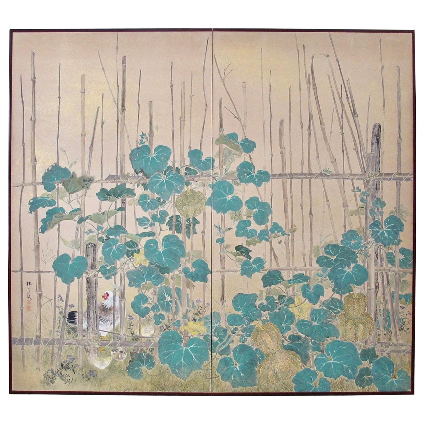20th Century Inui Baitei Pair of Two Panel Screen For Sale
