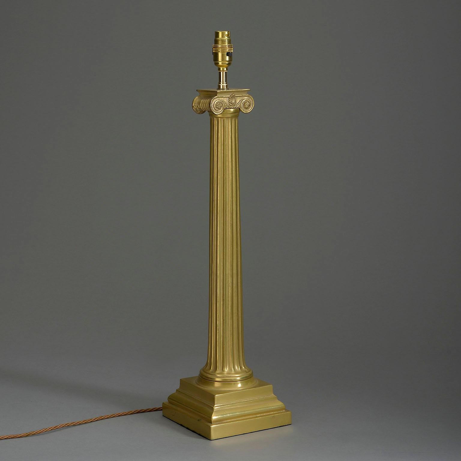 English 20th Century Ionic Brass Column Lamp in the Regency Taste For Sale