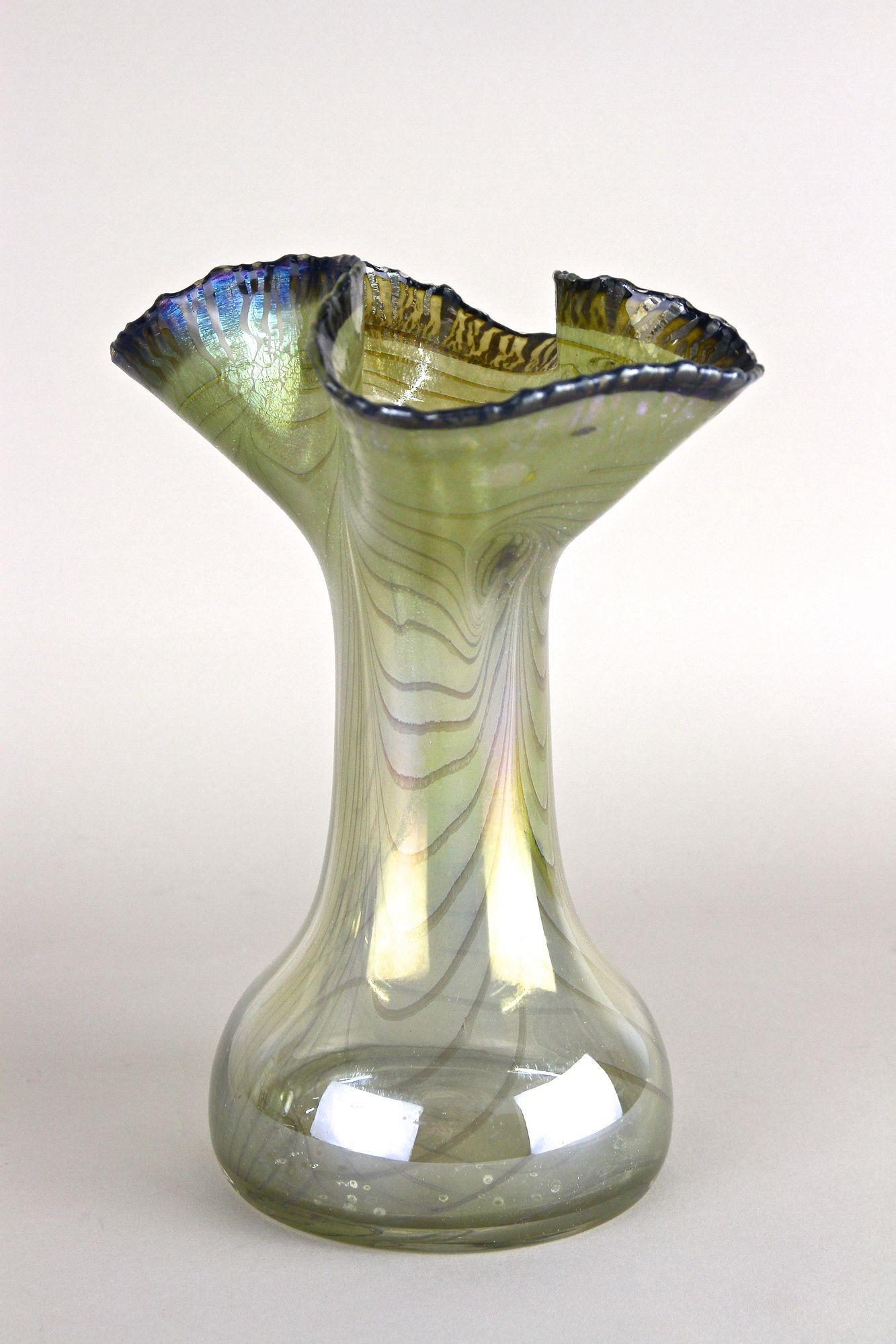 Blown Glass 20th Century Iridescent Glass Vase by E. Eisch - Signed, Germany 1982 For Sale