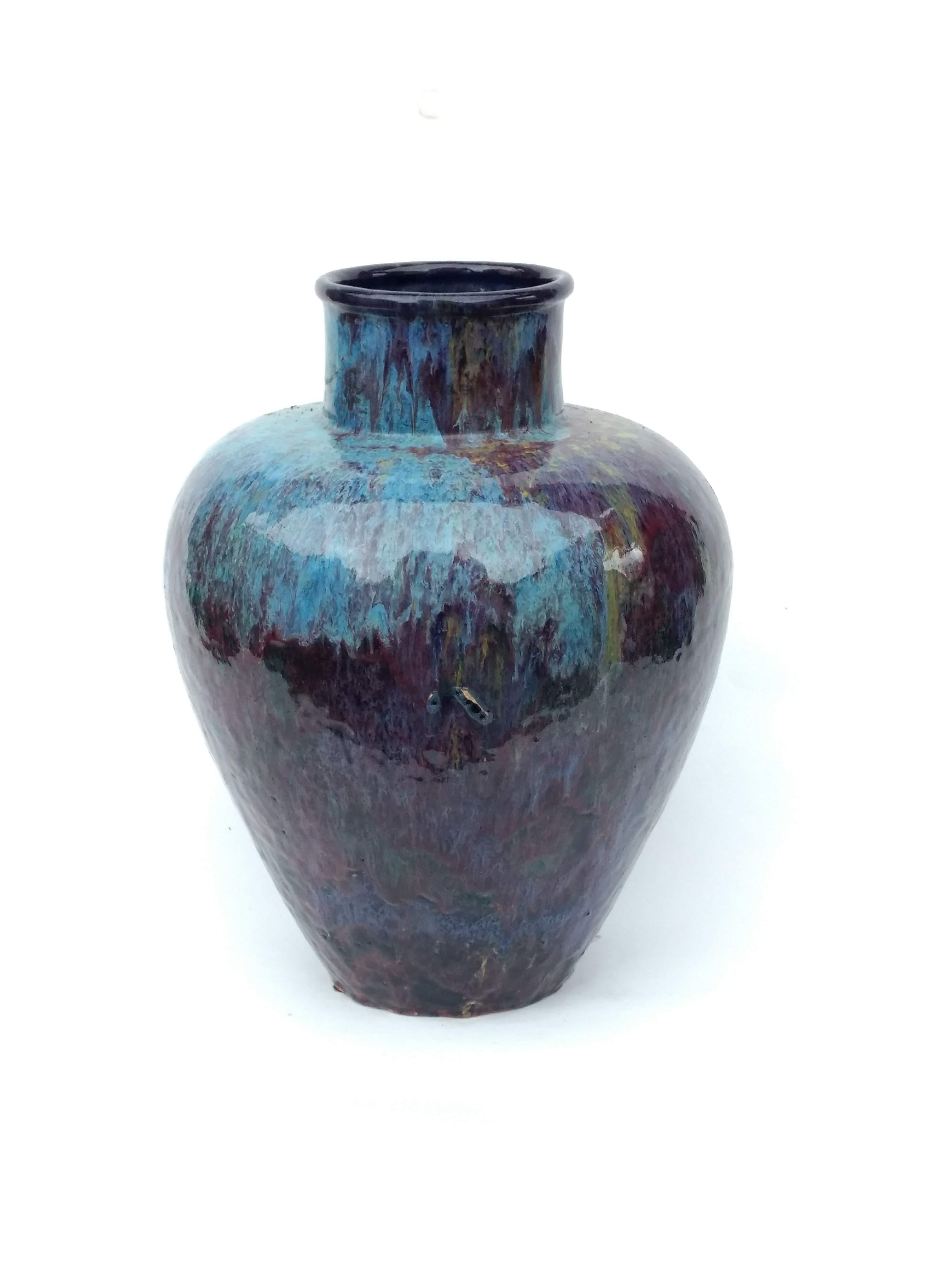20th Century Iridescent Glazed Earthenware Vase by Primavera In Good Condition For Sale In Paris, FR
