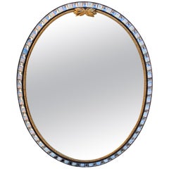 20th Century Irish Style Oval Mirror with Jewels and Beveled Edge