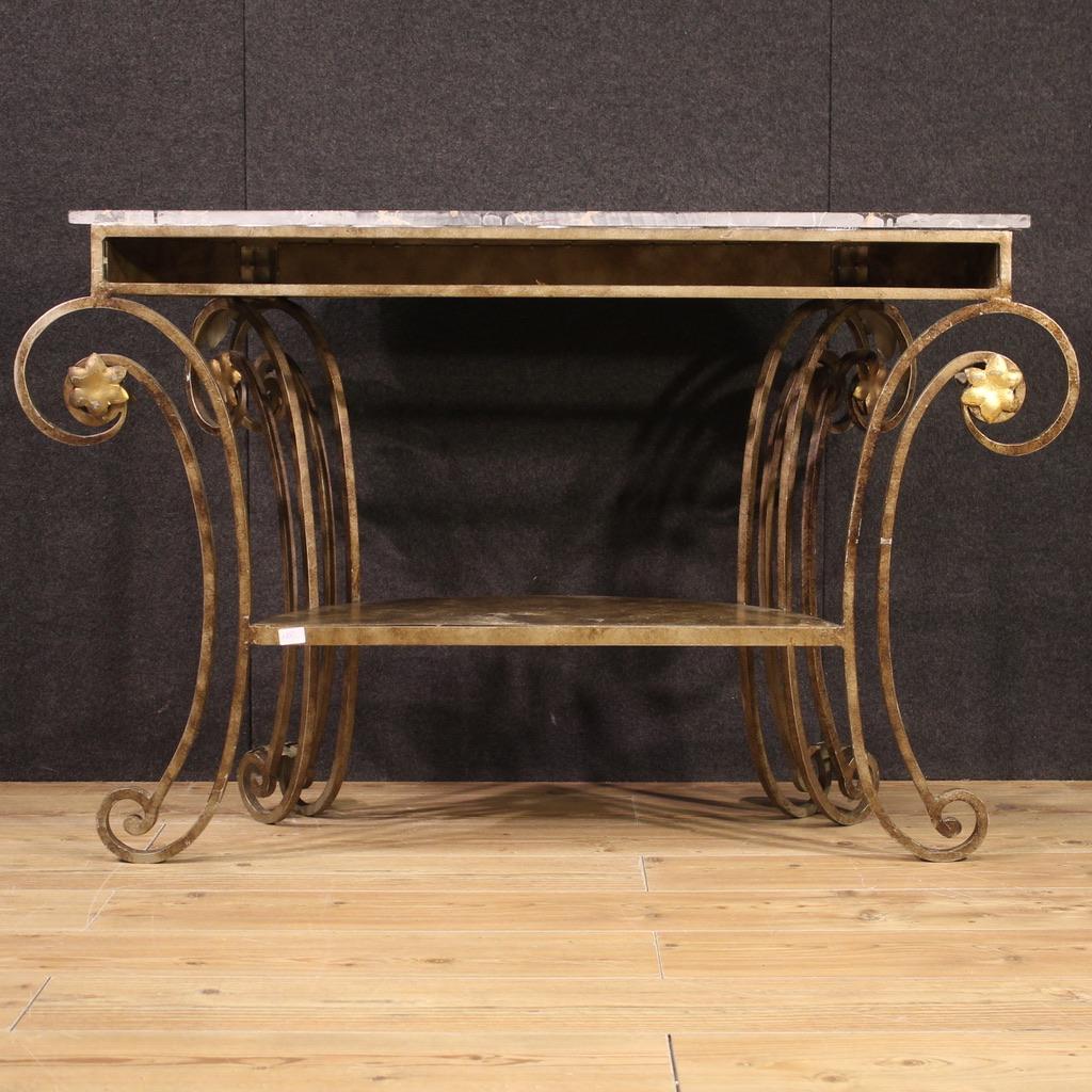 20th Century Iron and Marble Top Italian Art Deco Console Table, 1970s For Sale 2