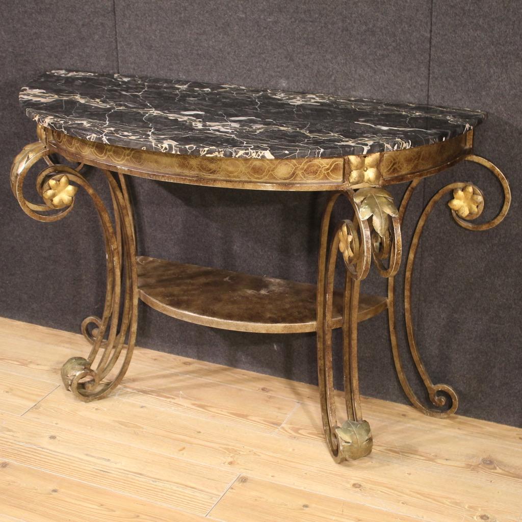 20th Century Iron and Marble Top Italian Art Deco Console Table, 1970s For Sale 5
