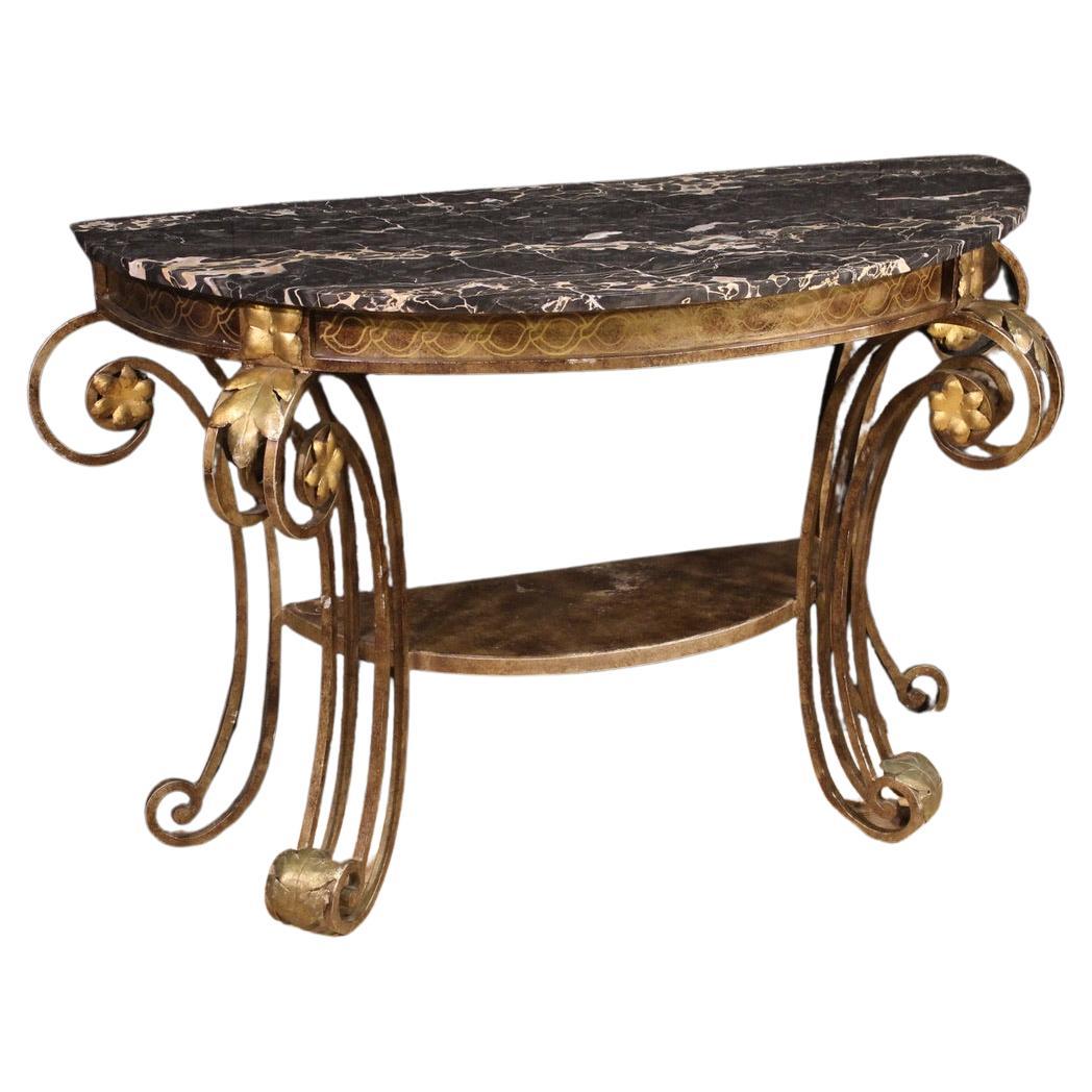 20th Century Iron and Marble Top Italian Art Deco Console Table, 1970s For Sale