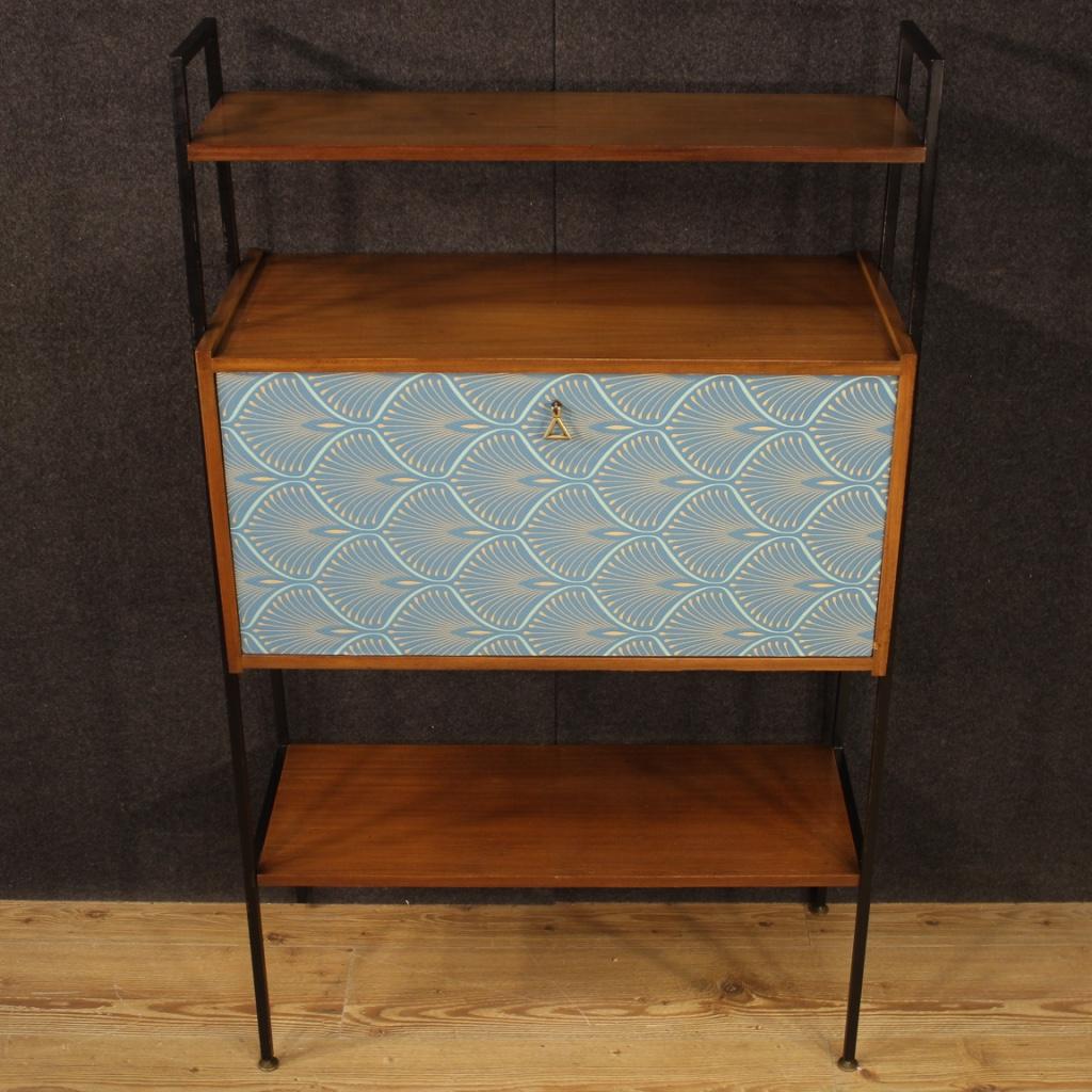 Brass 20th Century Iron and Walnut Wood Italian Design Étagère with Desk, 1970