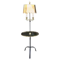 20th Century Iron Bouillotte Floor Lamp with Brass Shade and Table