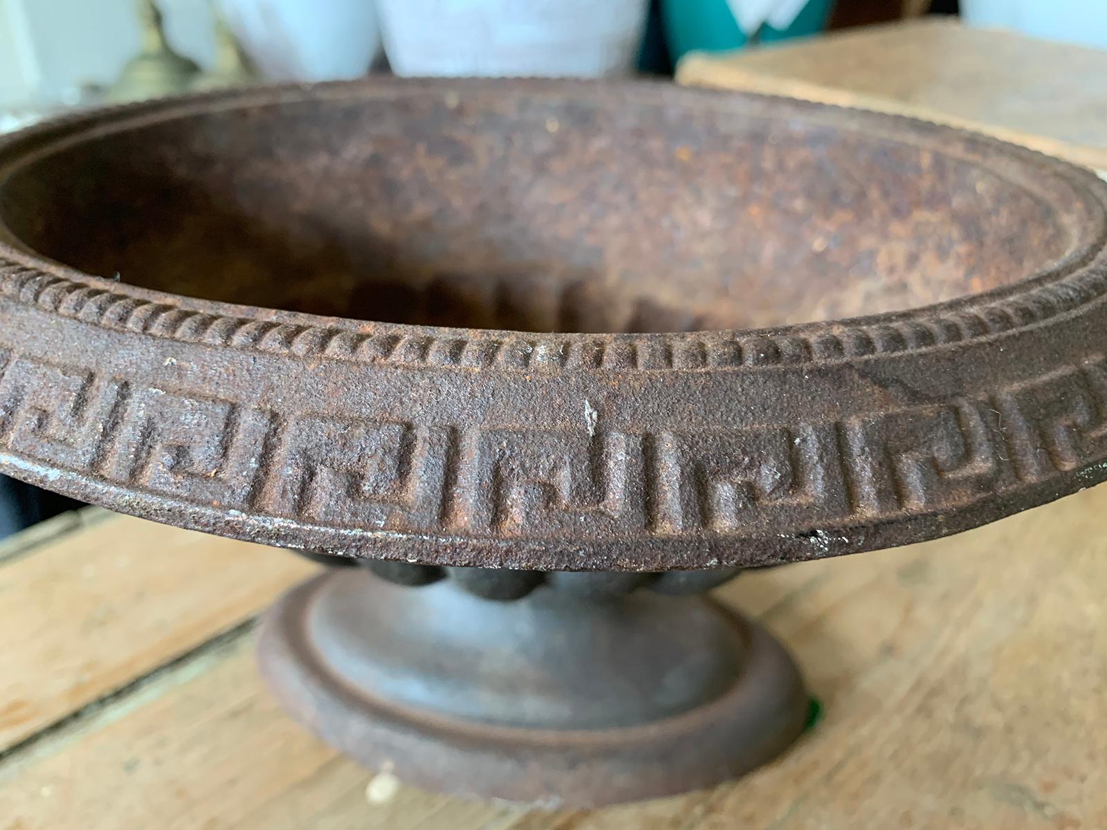 20th Century Iron Bowl or Centerpiece with Greek Key Detail For Sale 7