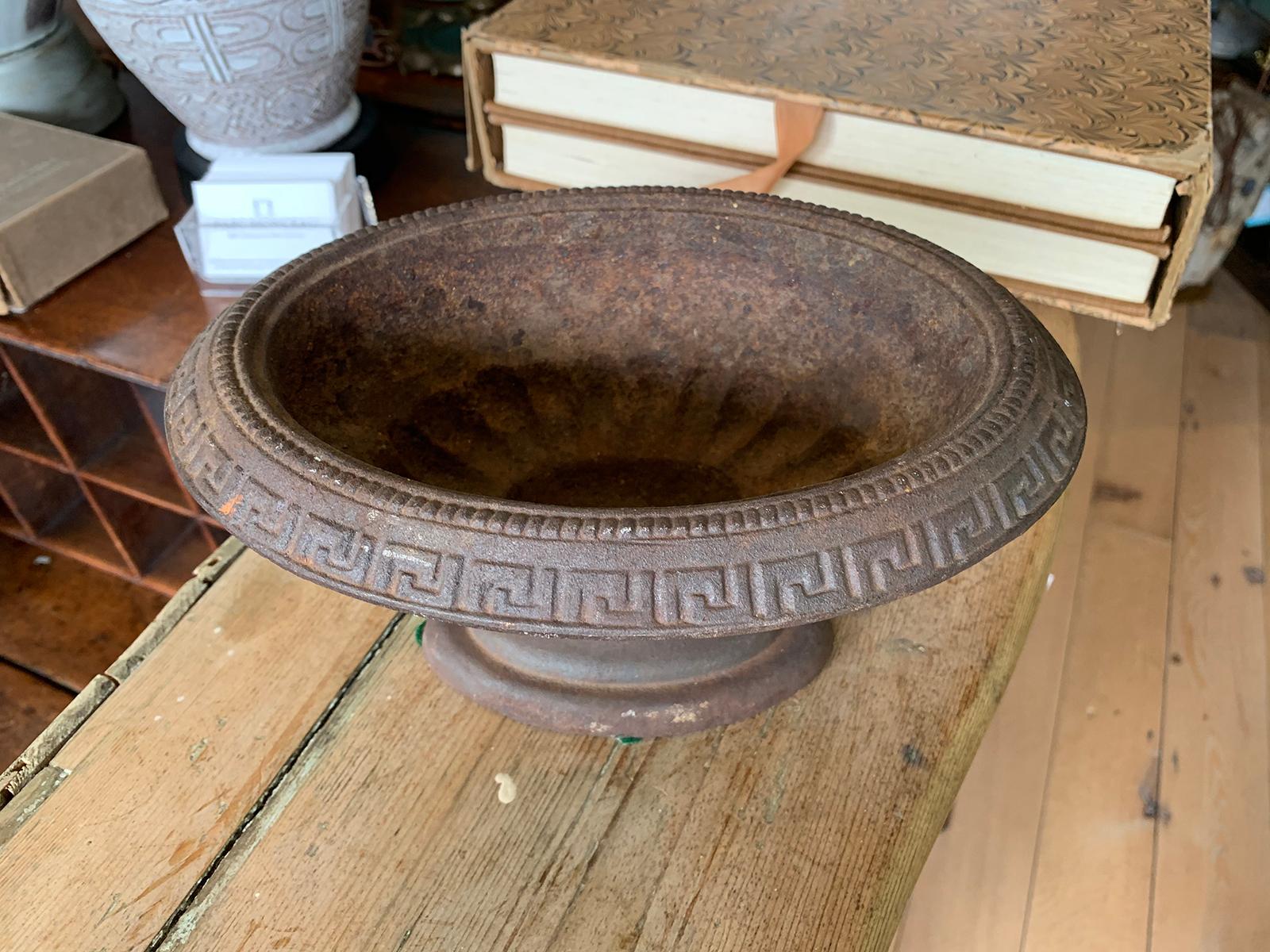 20th Century Iron Bowl or Centerpiece with Greek Key Detail For Sale 10
