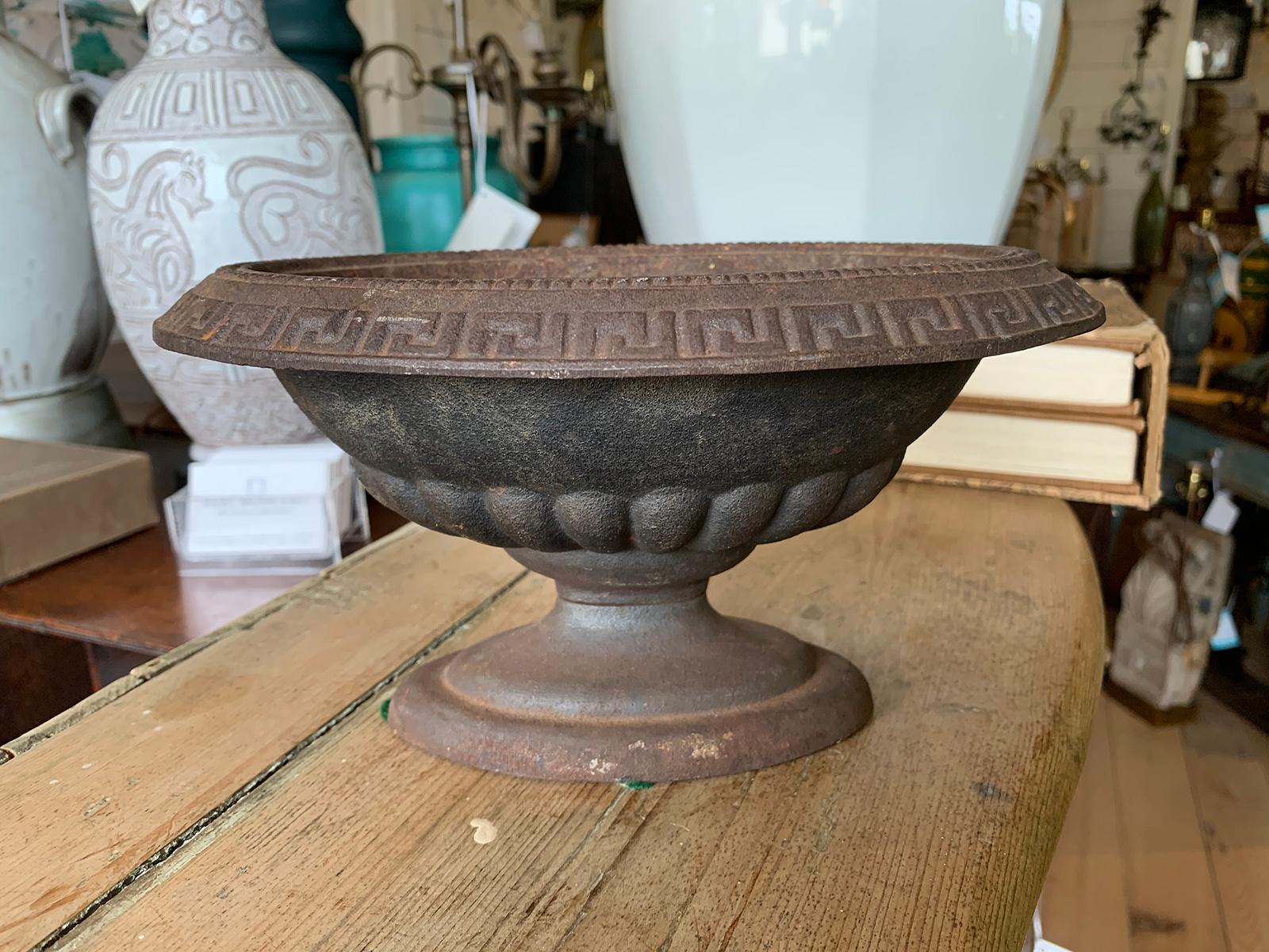 20th century iron bowl or centerpiece with Greek key detail.