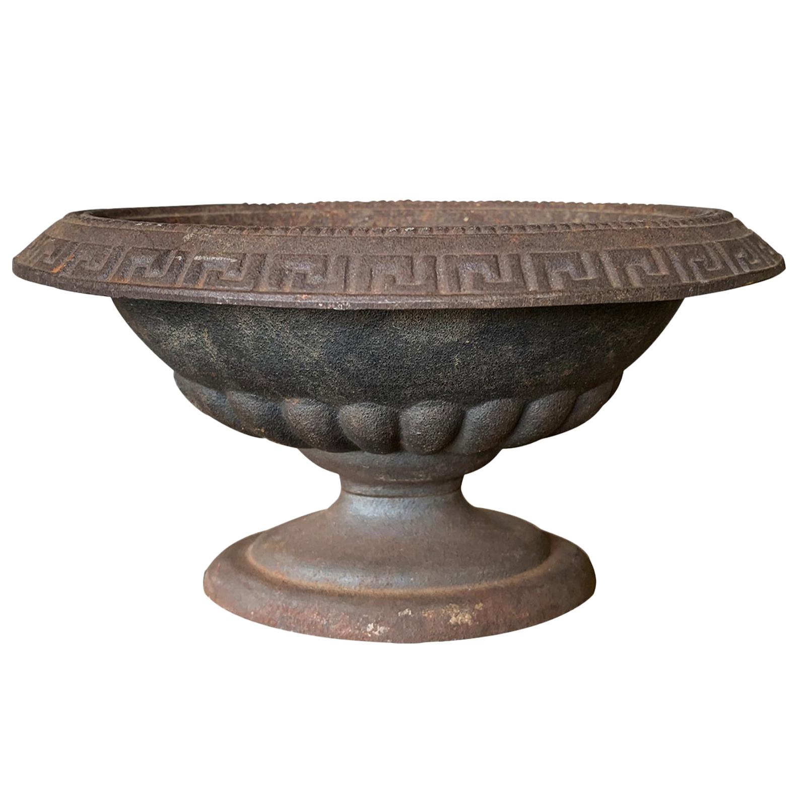 20th Century Iron Bowl or Centerpiece with Greek Key Detail For Sale