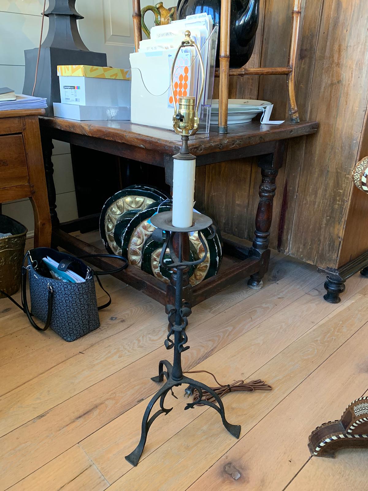 20th Century Iron Candlestick as Lamp In Good Condition In Atlanta, GA