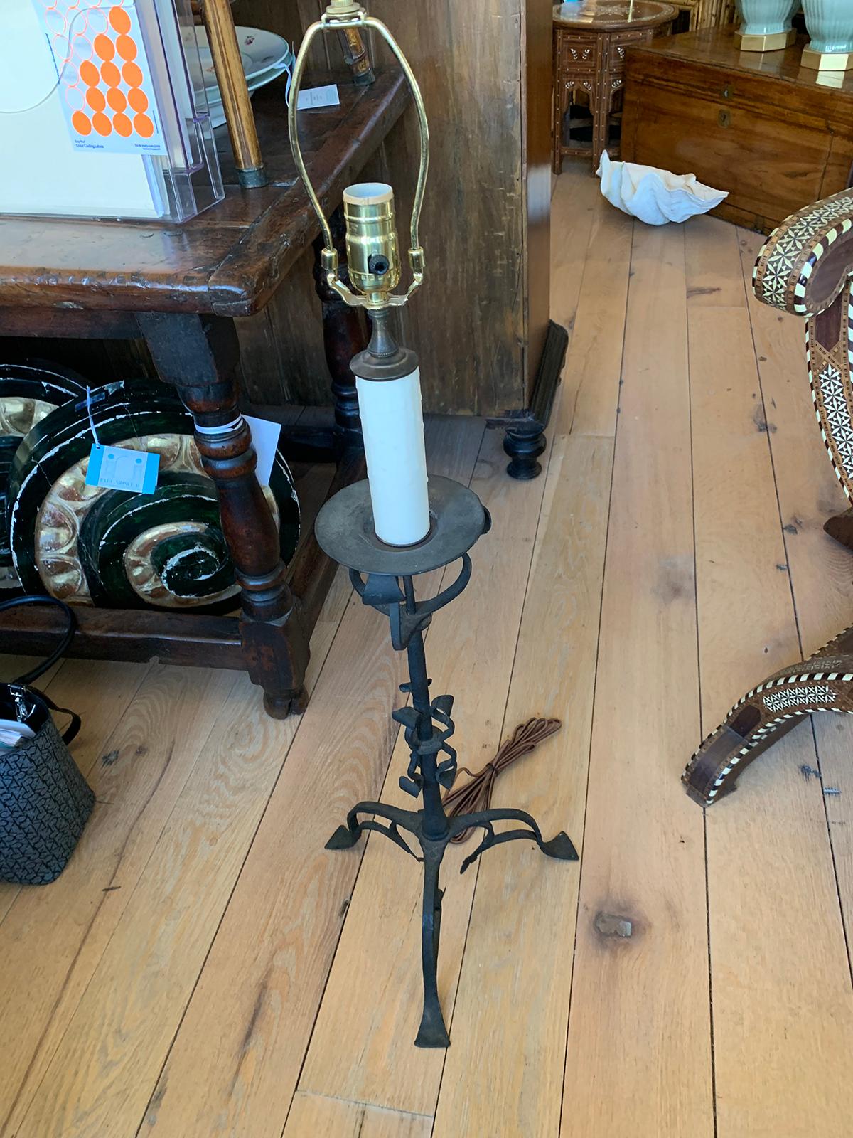20th Century Iron Candlestick as Lamp 1