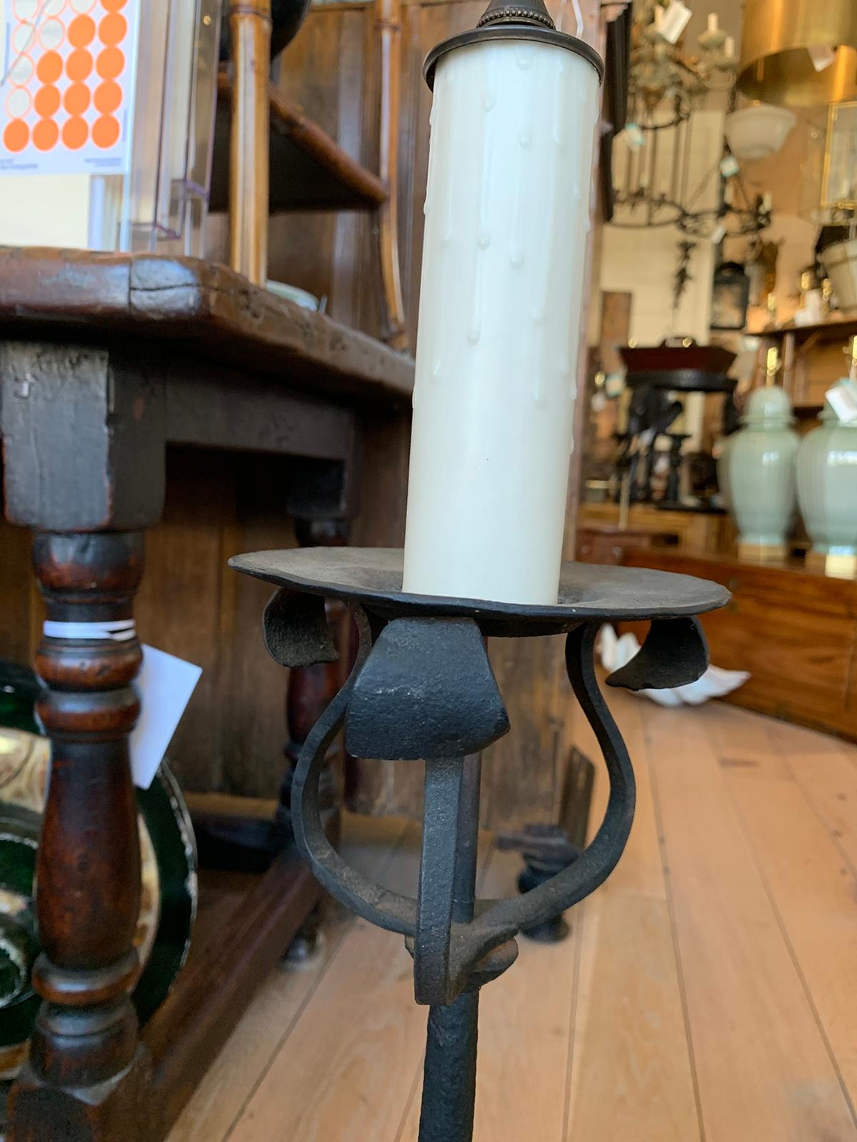 20th Century Iron Candlestick as Lamp 3