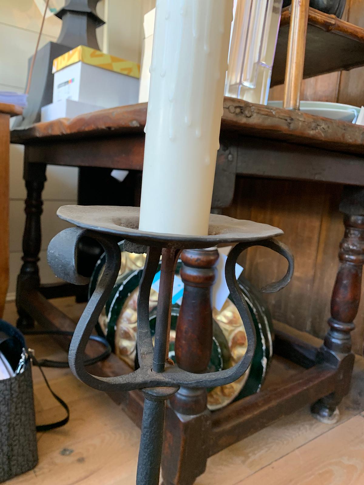 20th Century Iron Candlestick as Lamp 4