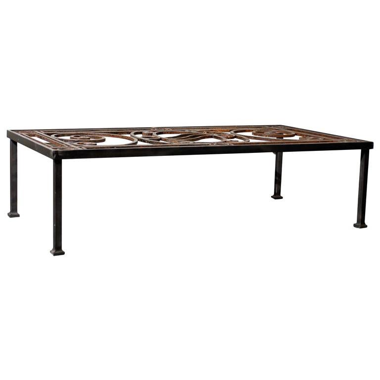 20th Century Iron Custom Made Coffee Table with Old Iron Top For Sale