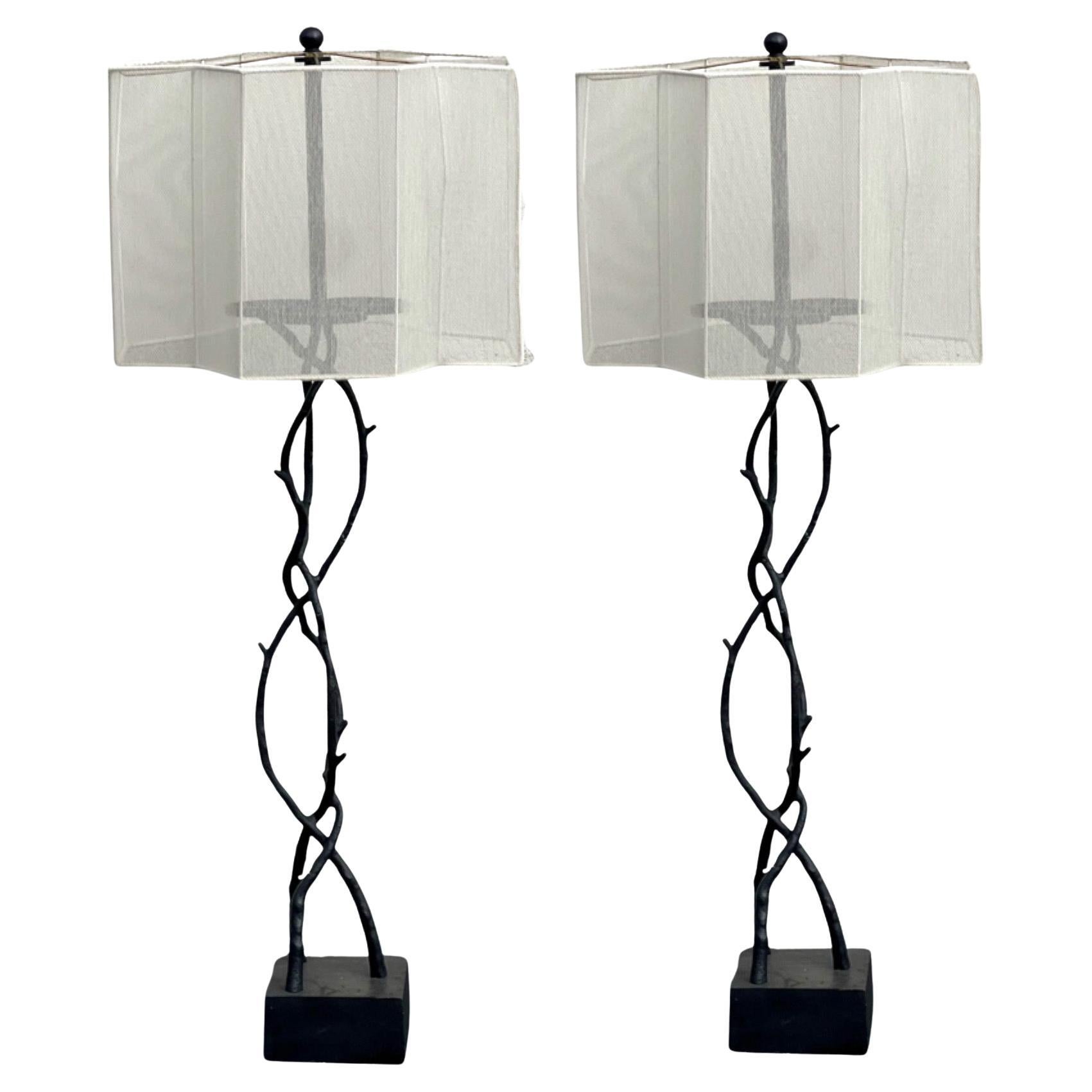 20th Century Iron Faux Bois / Twig Floor Lamps, Pair For Sale