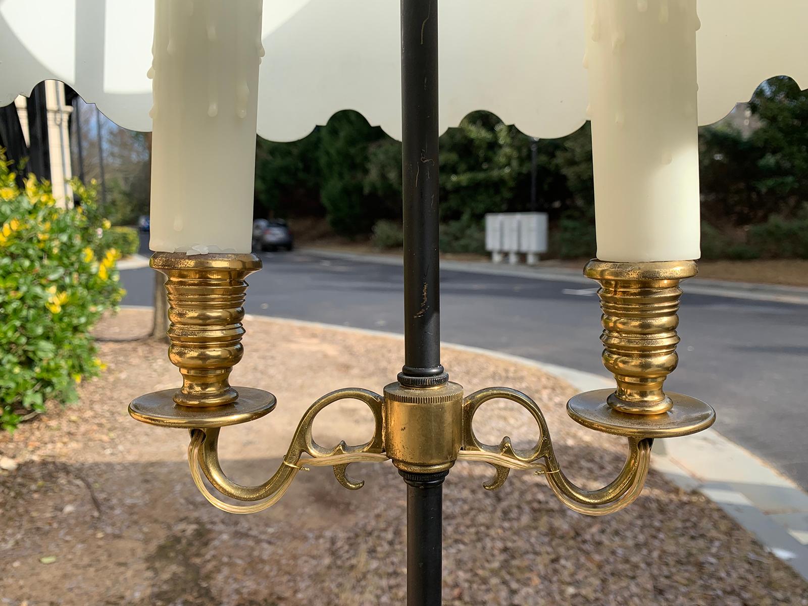 20th Century Iron Floor Lamp with Brass Table, Adjustable Brass Shade 7