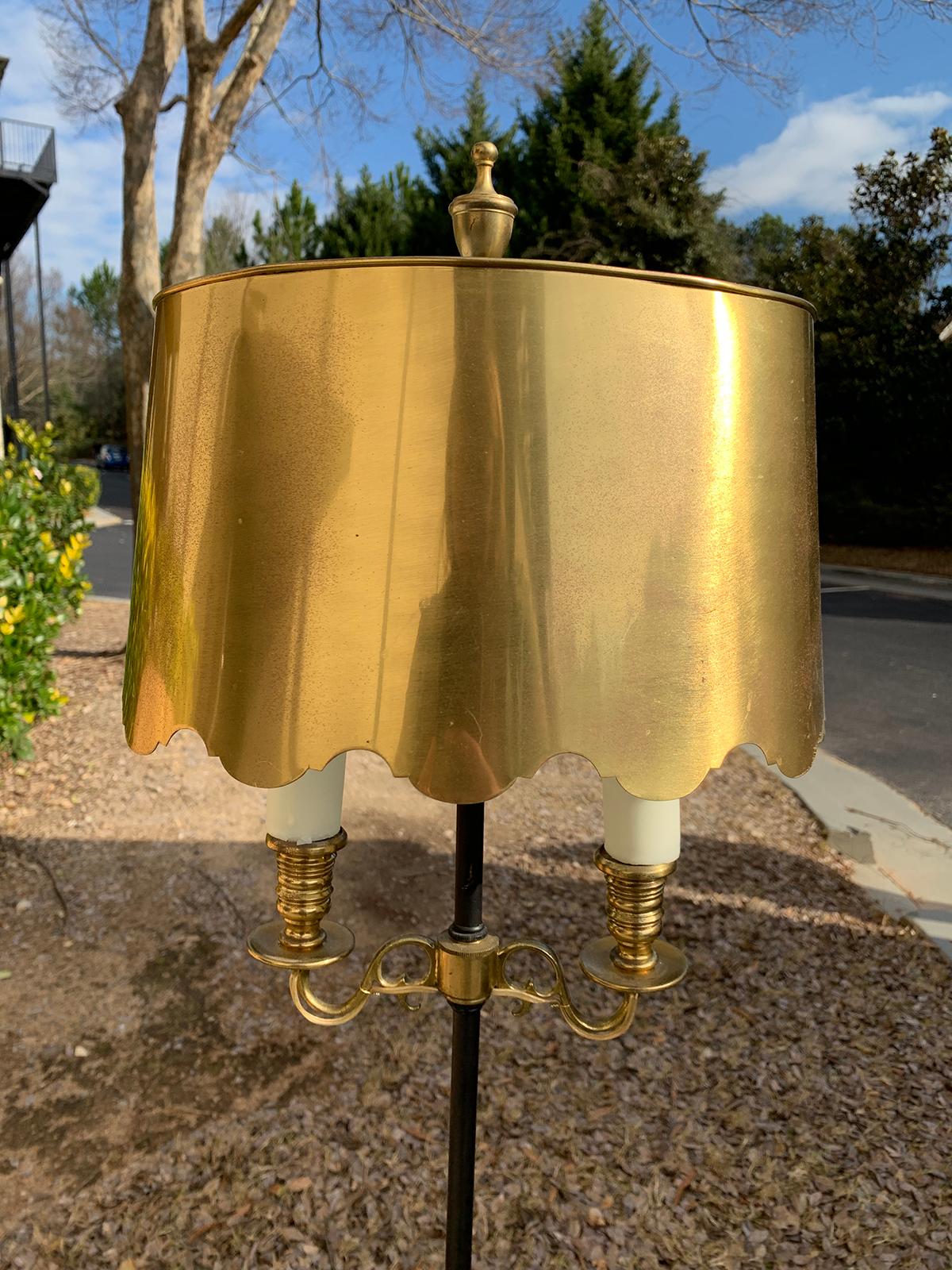 20th Century Iron Floor Lamp with Brass Table, Adjustable Brass Shade 5