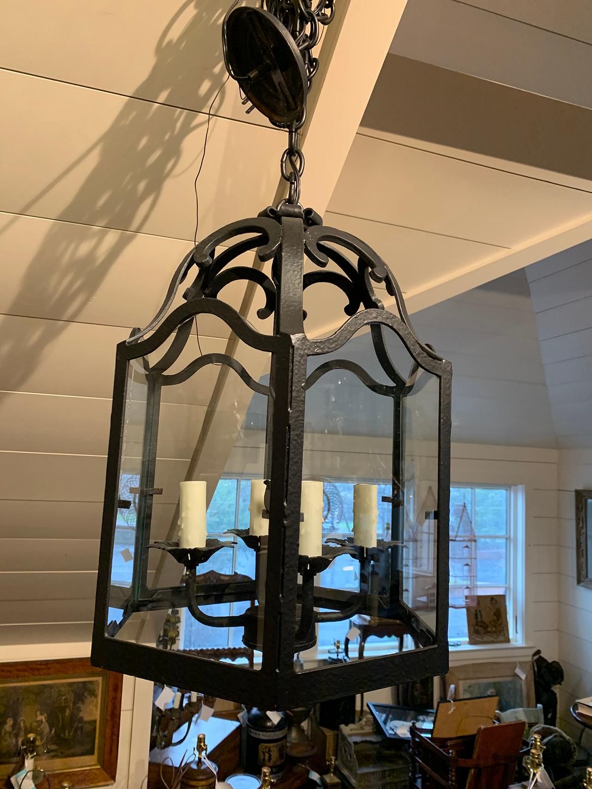 20th Century Iron and Glass Four-Light Lantern 1