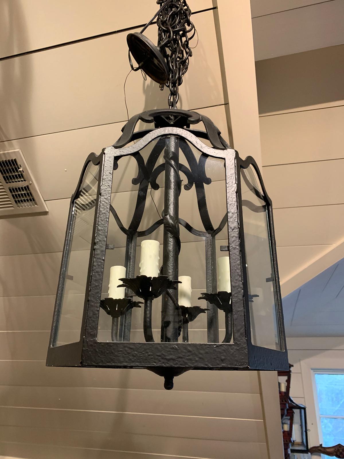 20th Century Iron and Glass Four-Light Lantern 2