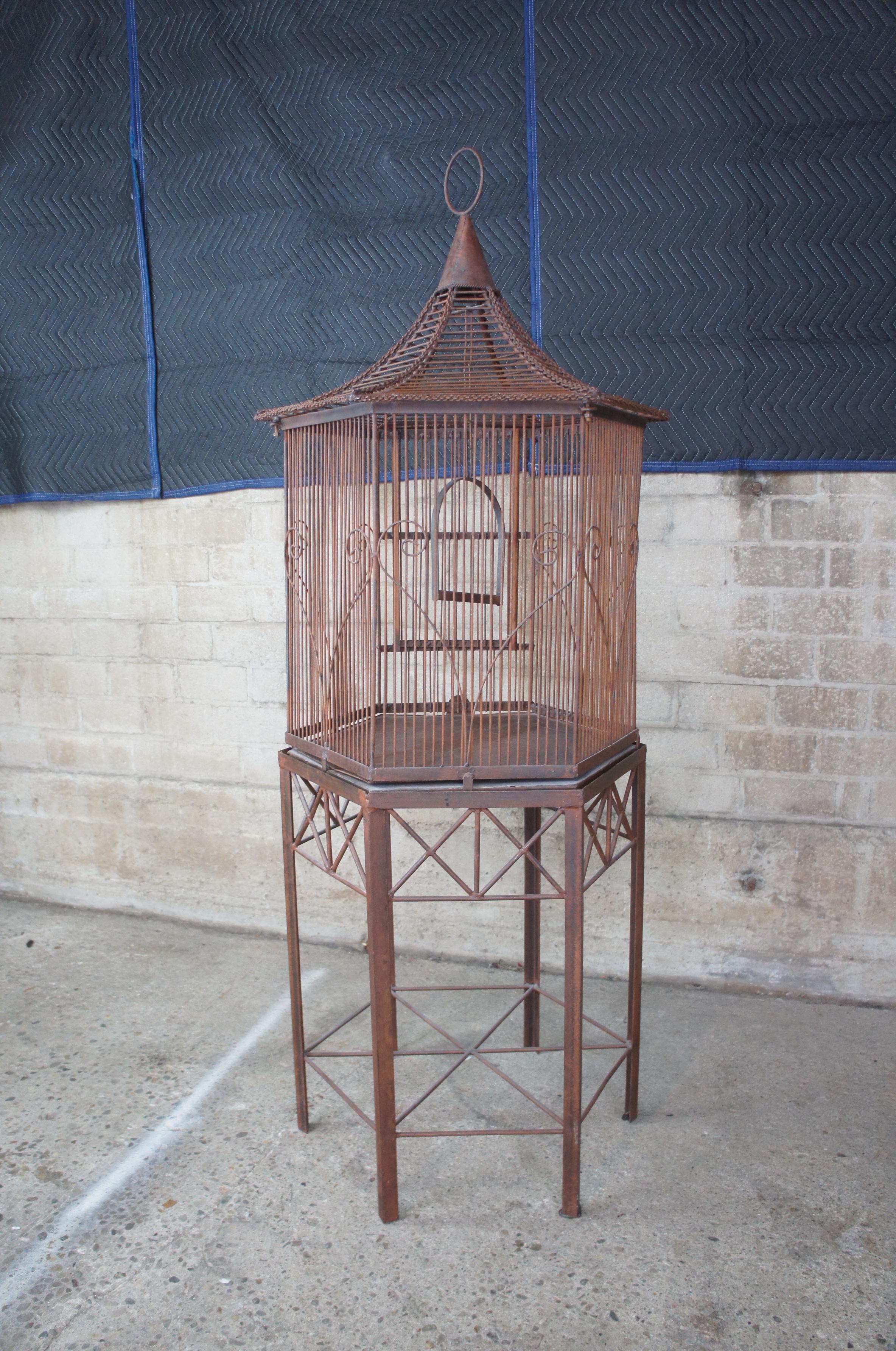 20th Century Iron Octogon Pagoda Birdcage House on Stand 6