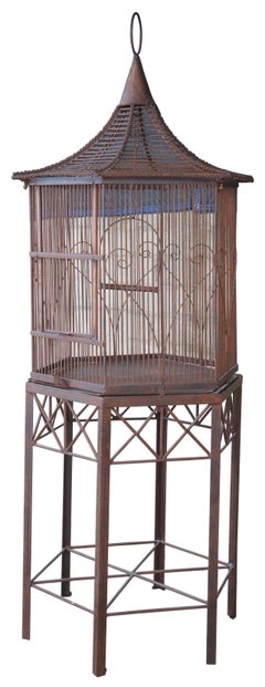 20th Century Iron Octogon Pagoda Birdcage House on Stand