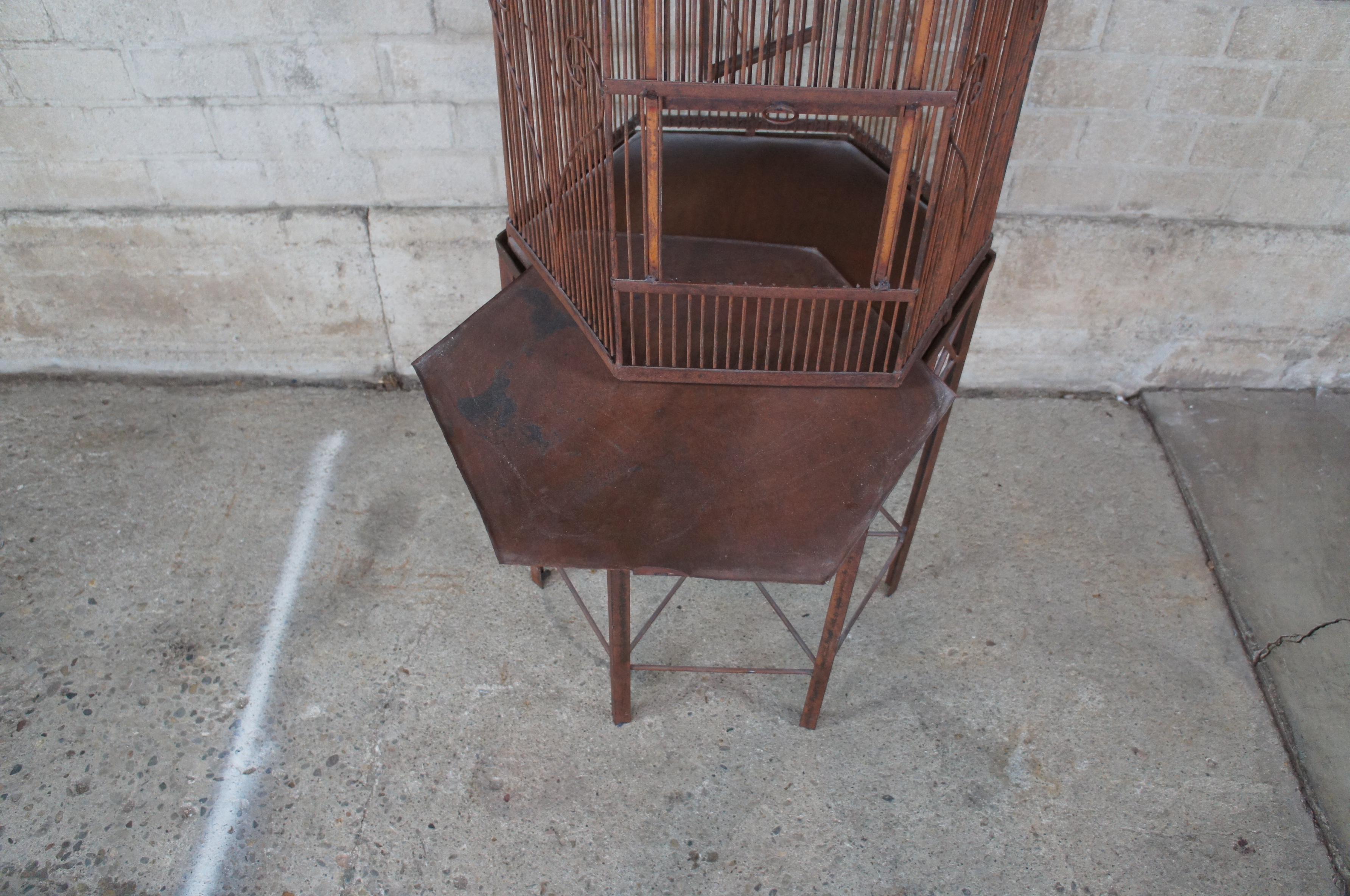 20th Century Iron Octogon Pagoda Birdcage House on Stand In Good Condition In Dayton, OH