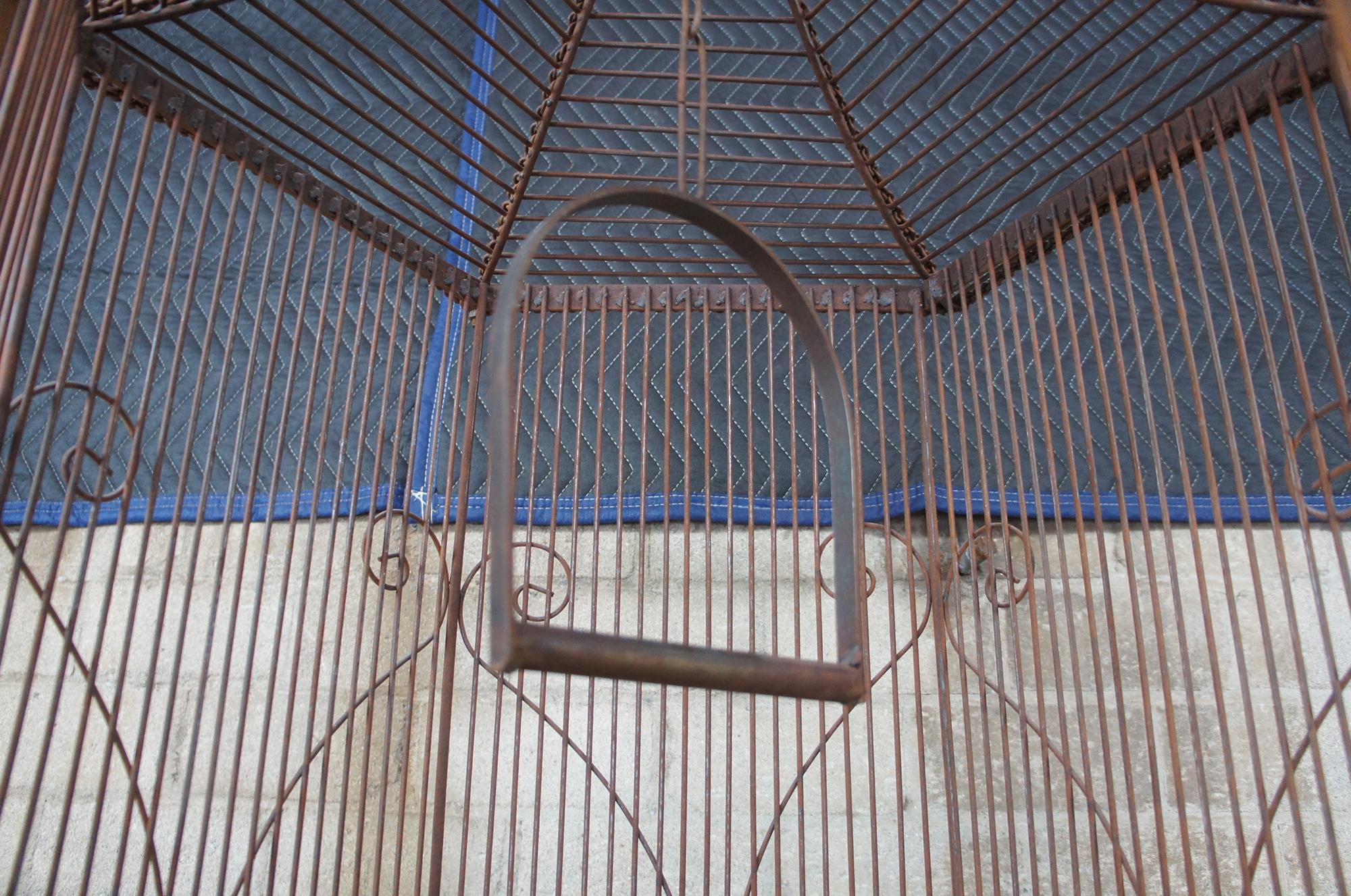 20th Century Iron Octogon Pagoda Birdcage House on Stand 1