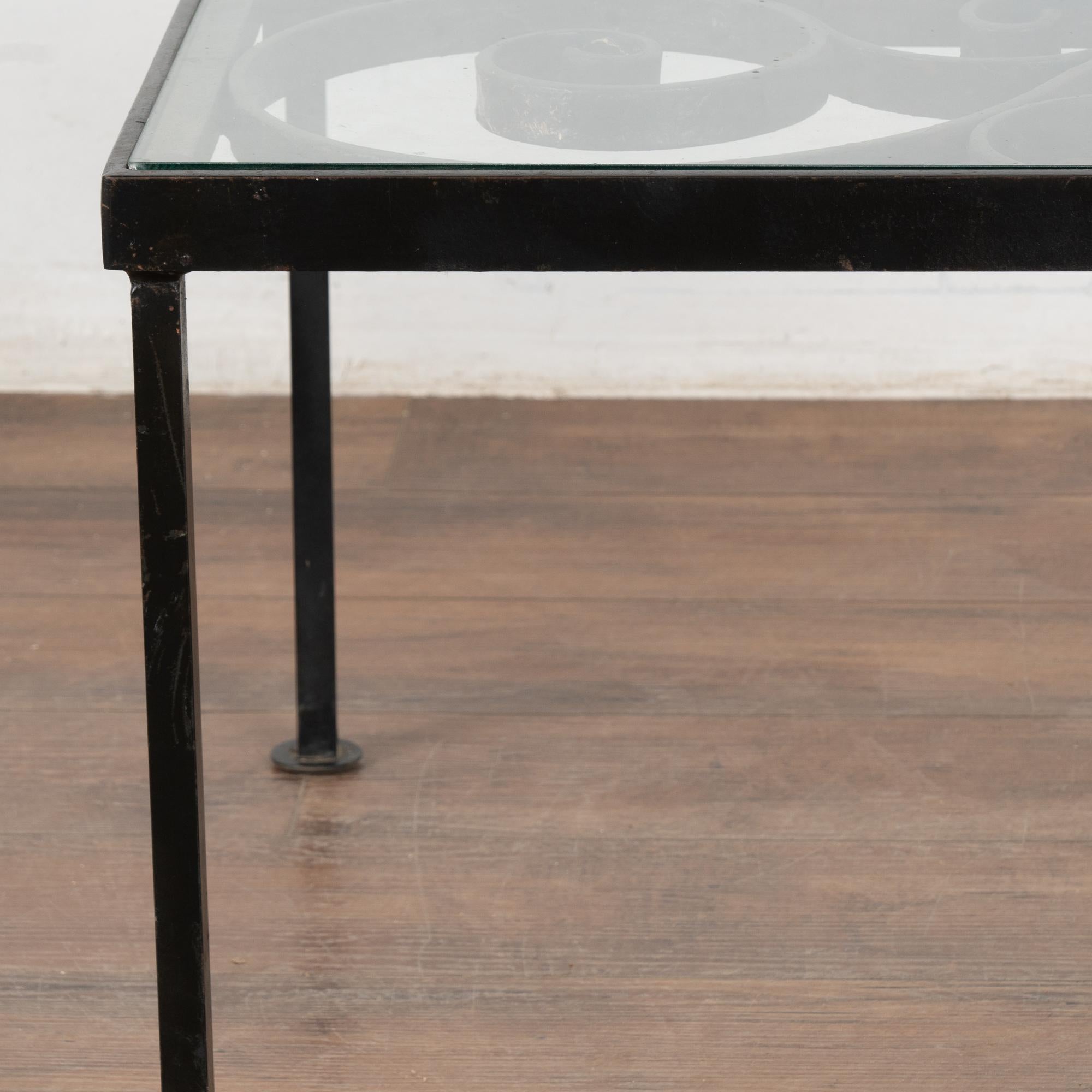 Glass 20th Century Iron Side Table or Coffee Table Made from Old Fence For Sale