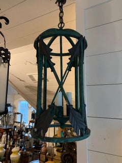 20th Century Iron Verdigris Three-Light Lantern with Arrows