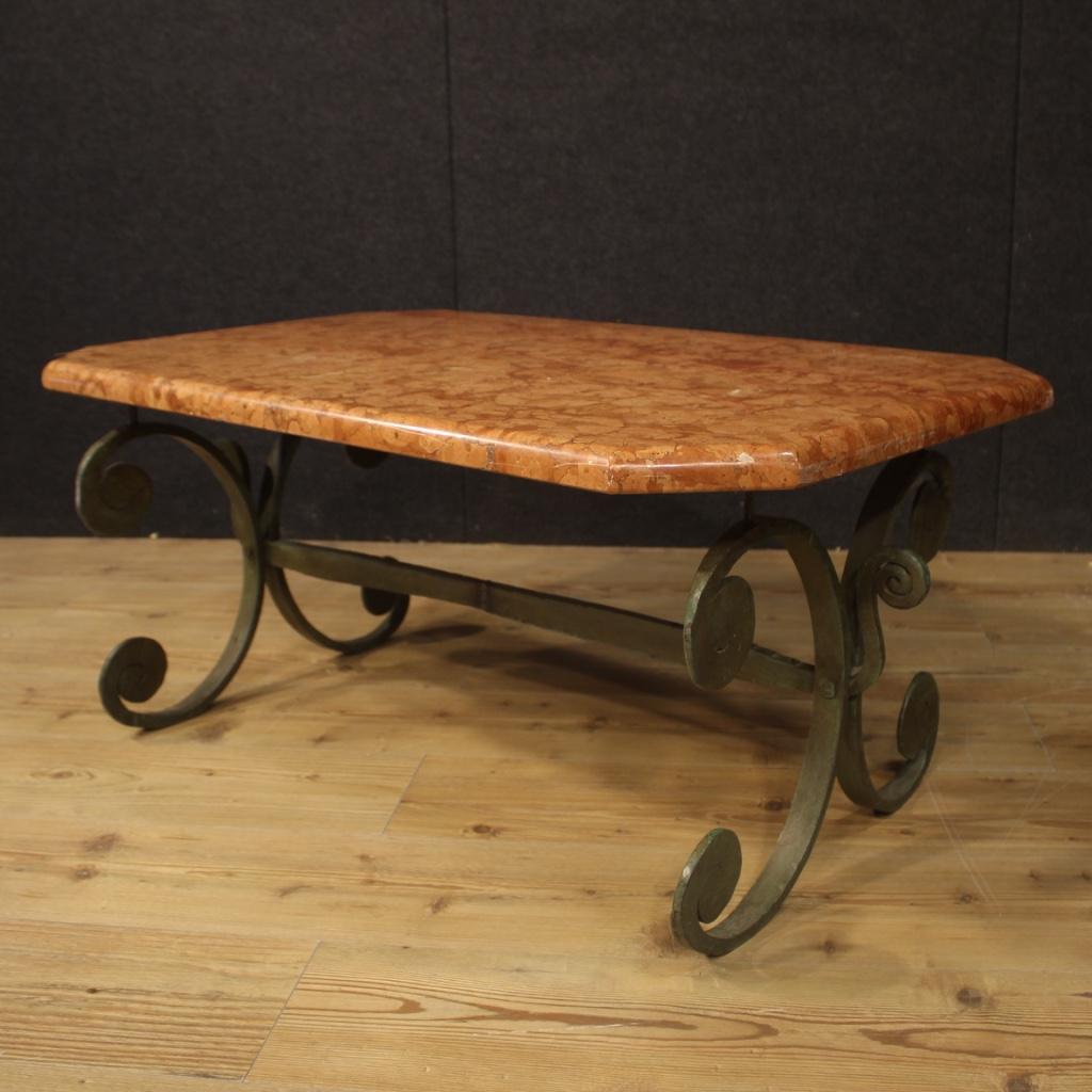 20th Century Iron with Marble Top French Living Room Coffee Table, 1970 For Sale 2