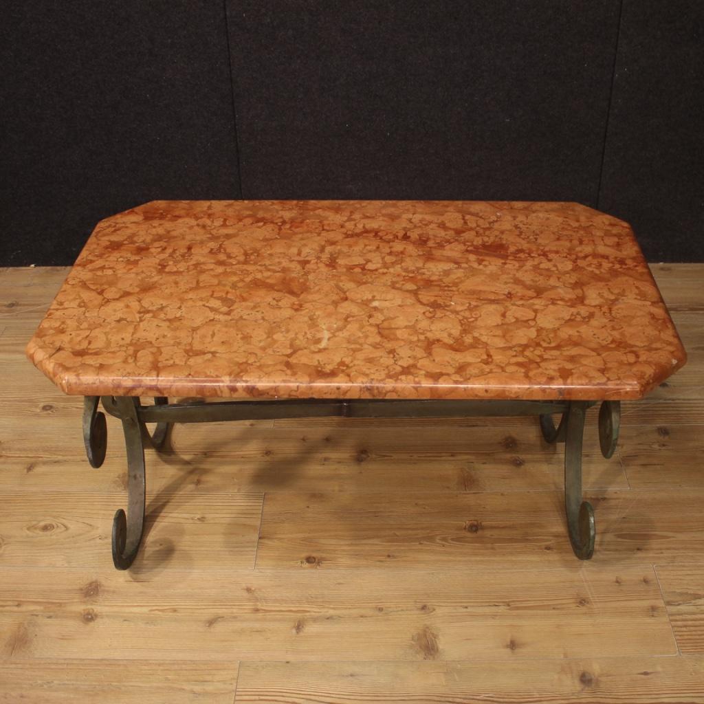 20th Century Iron with Marble Top French Living Room Coffee Table, 1970 For Sale 5