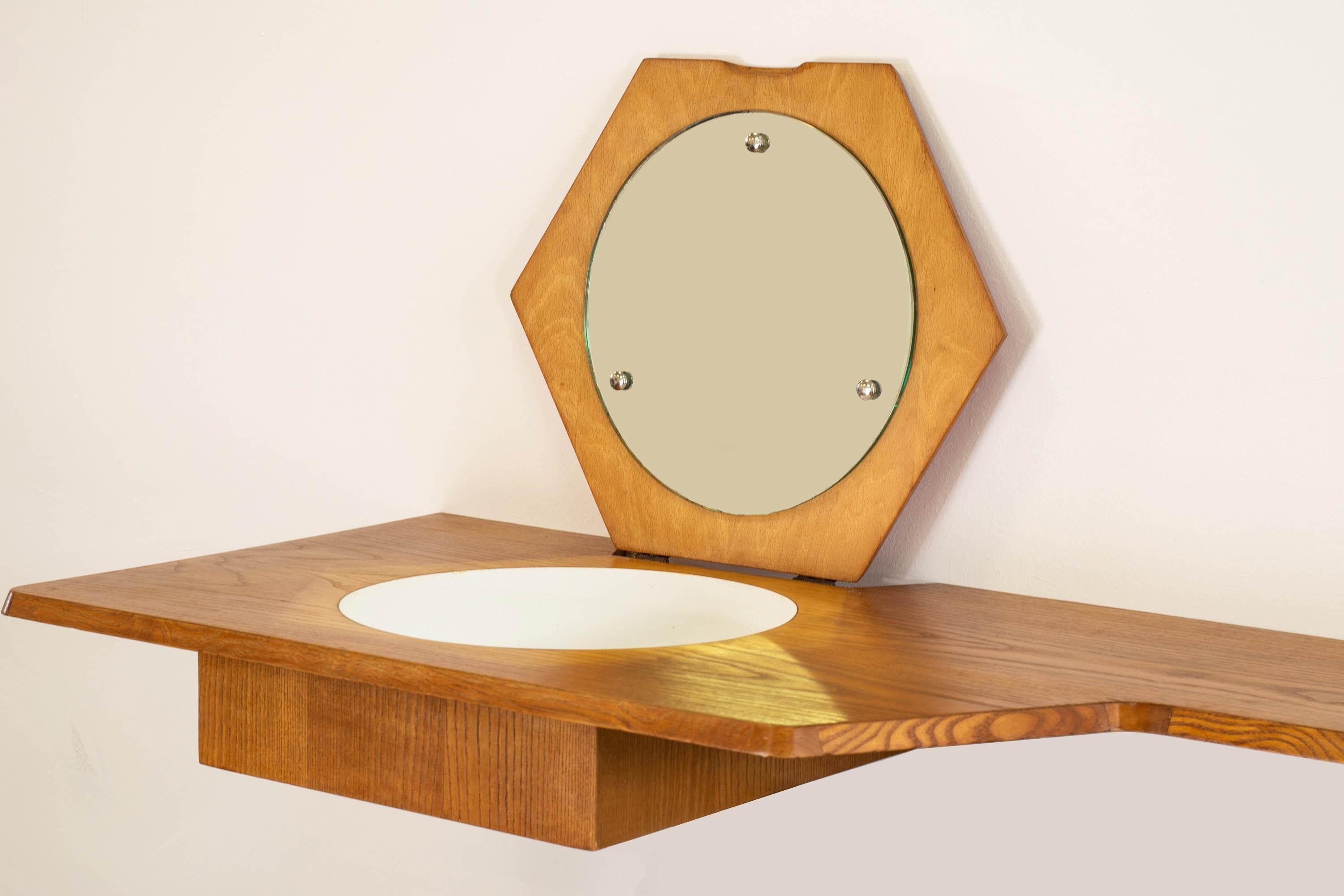 Italian Wall Suspended Console in Wood with Crystal Mirror by ISA Bergamo 1960s Italy 