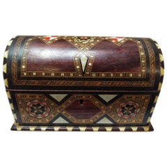 Antique 20th Century Islamic Fruity Wood and Bone Inlaid Jewelry Box