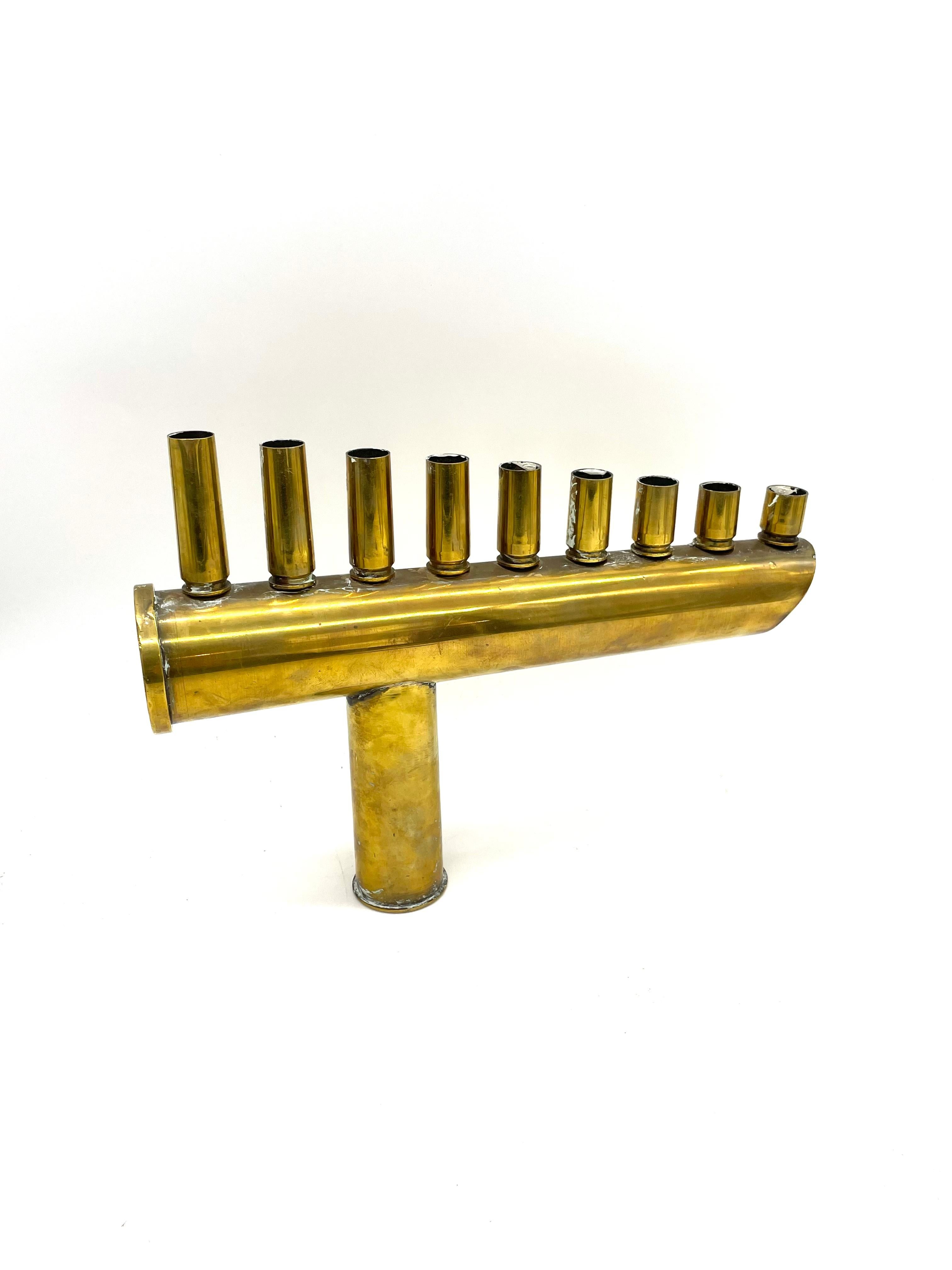 Hand-Crafted 20th Century Israeli Defense Forces Brass Hanukkah Lamp For Sale