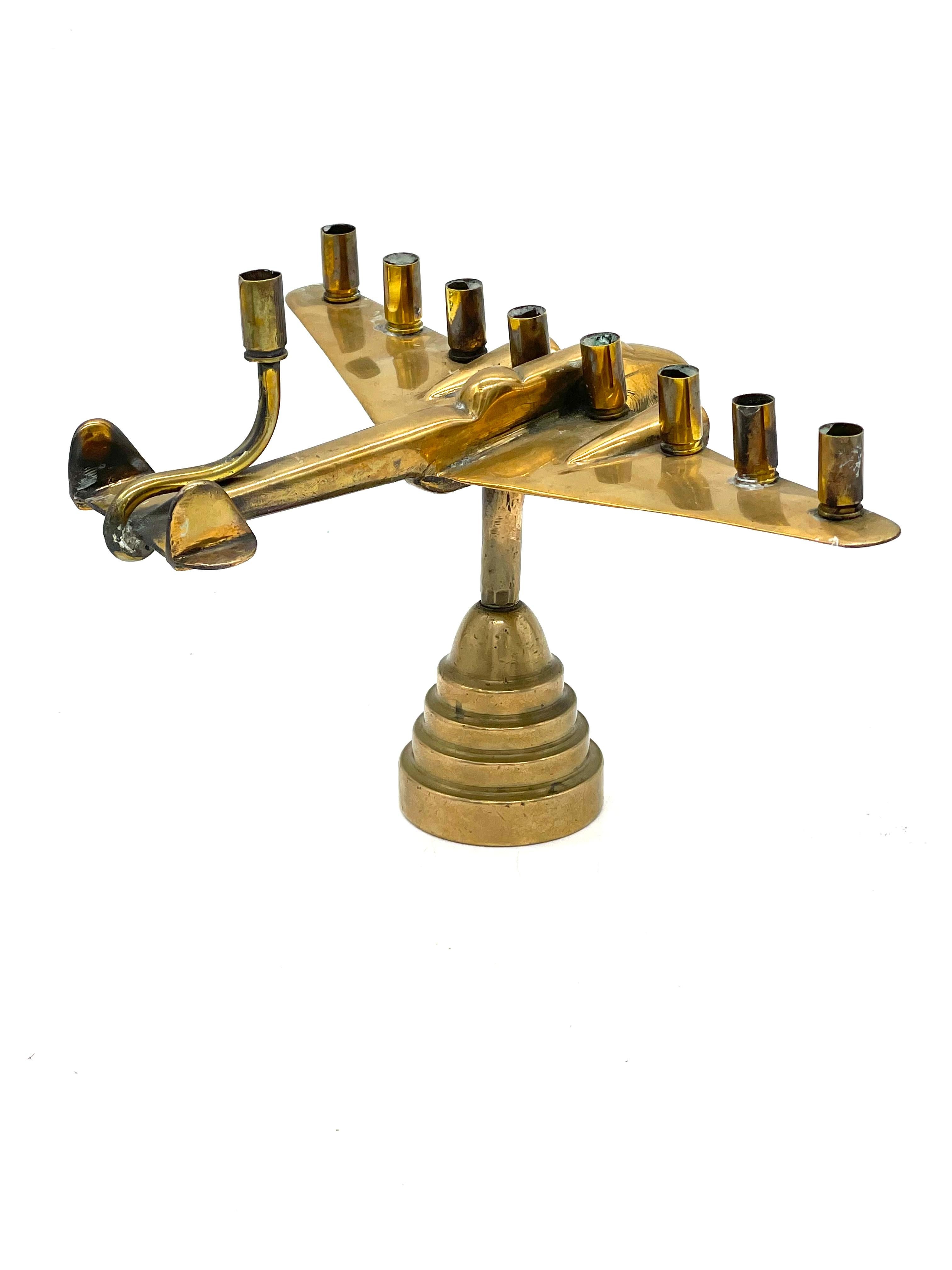 Hand-Crafted 20th Century Israeli Defense Forces Brass Hanukkah Lamp