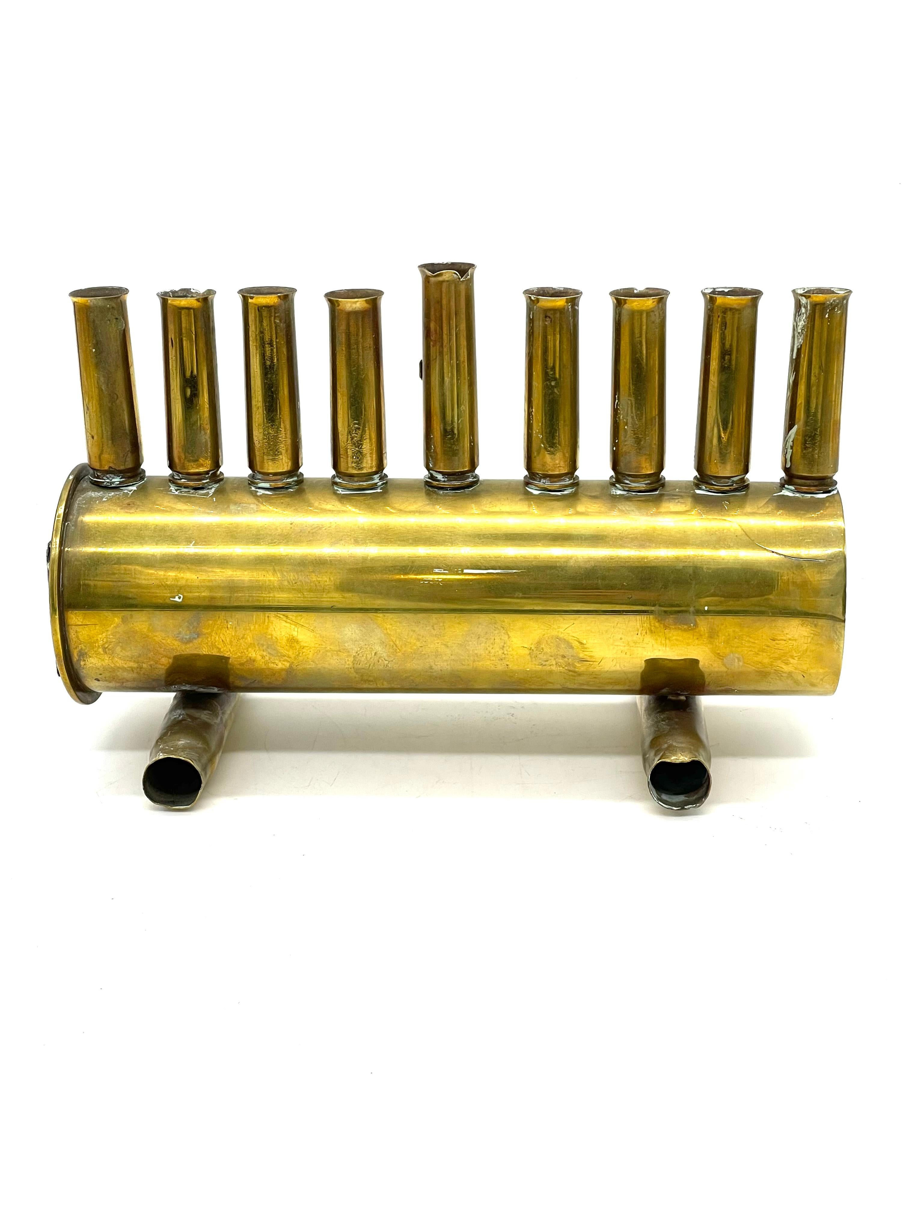 20th Century Israeli Defense Forces Brass Hanukkah Lamp In Excellent Condition For Sale In New York, NY
