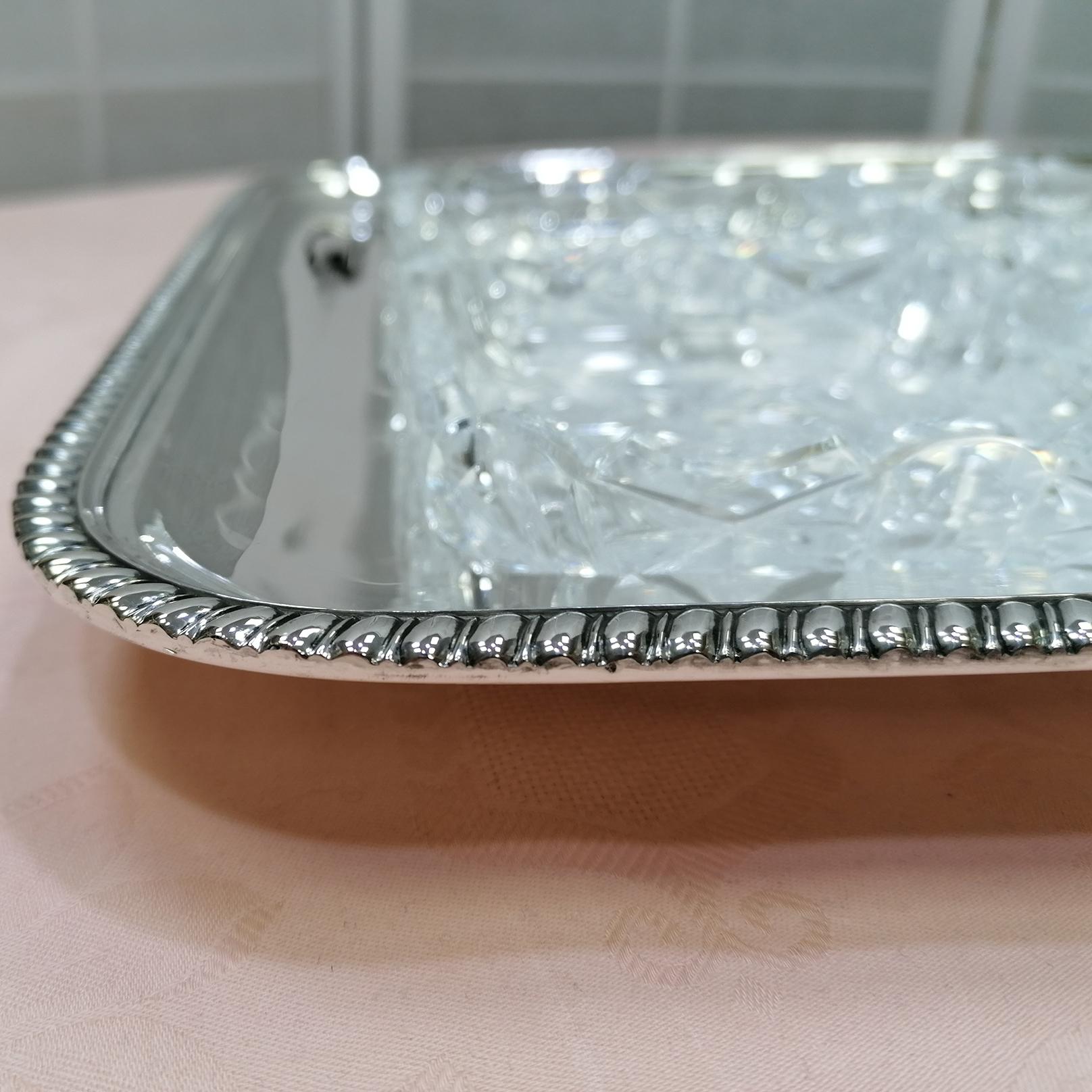Italian 20th Century Italia Solid Silver Appetizer Tray with 6 Crystals For Sale
