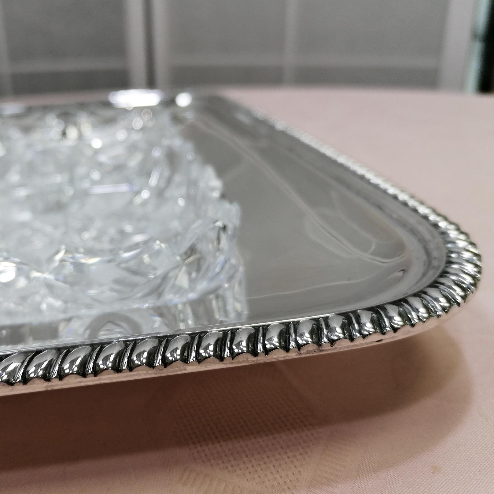 Hand-Crafted 20th Century Italia Solid Silver Appetizer Tray with 6 Crystals For Sale