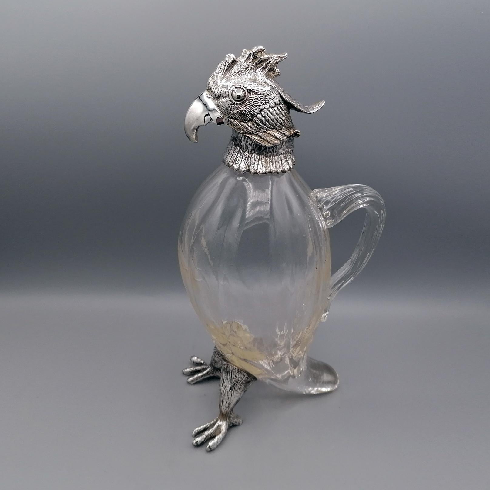Other 20th Century Italia Solid Silver-Cristal Jug with the Shape of a Parrot For Sale