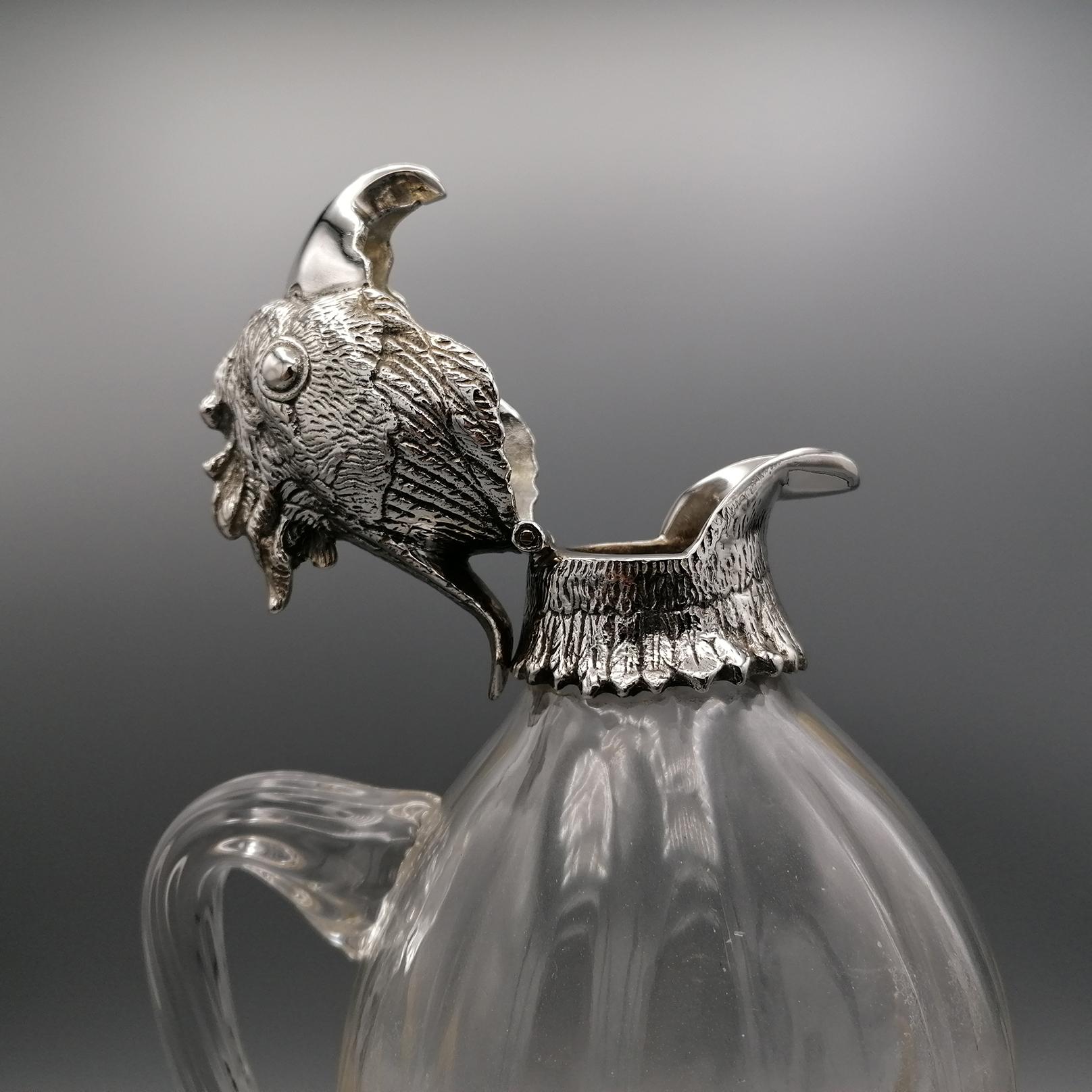 20th Century Italia Solid Silver-Cristal Jug with the Shape of a Parrot For Sale 3