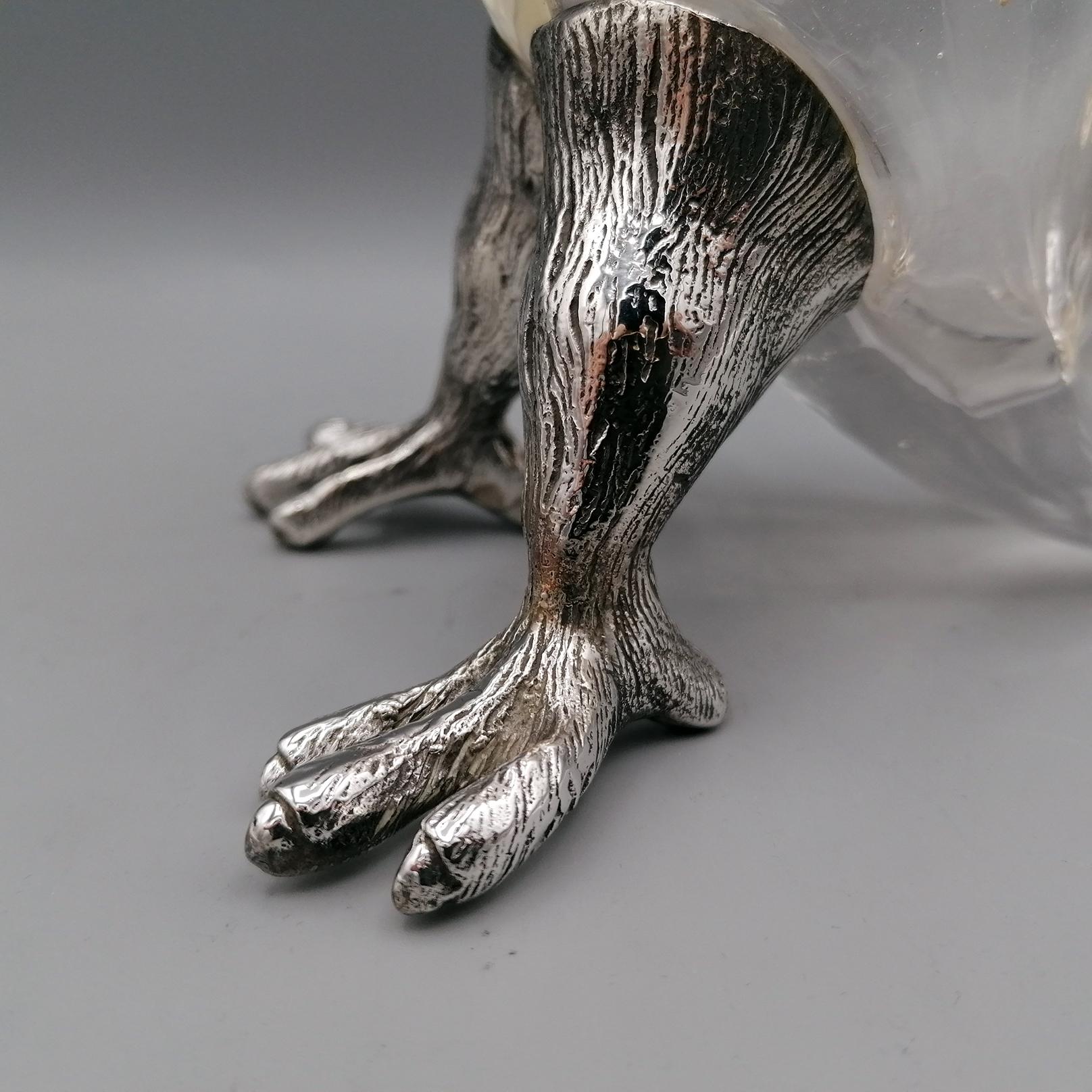Molded 20th Century Italia Solid Silver-Cristal Jug with the Shape of a Parrot For Sale
