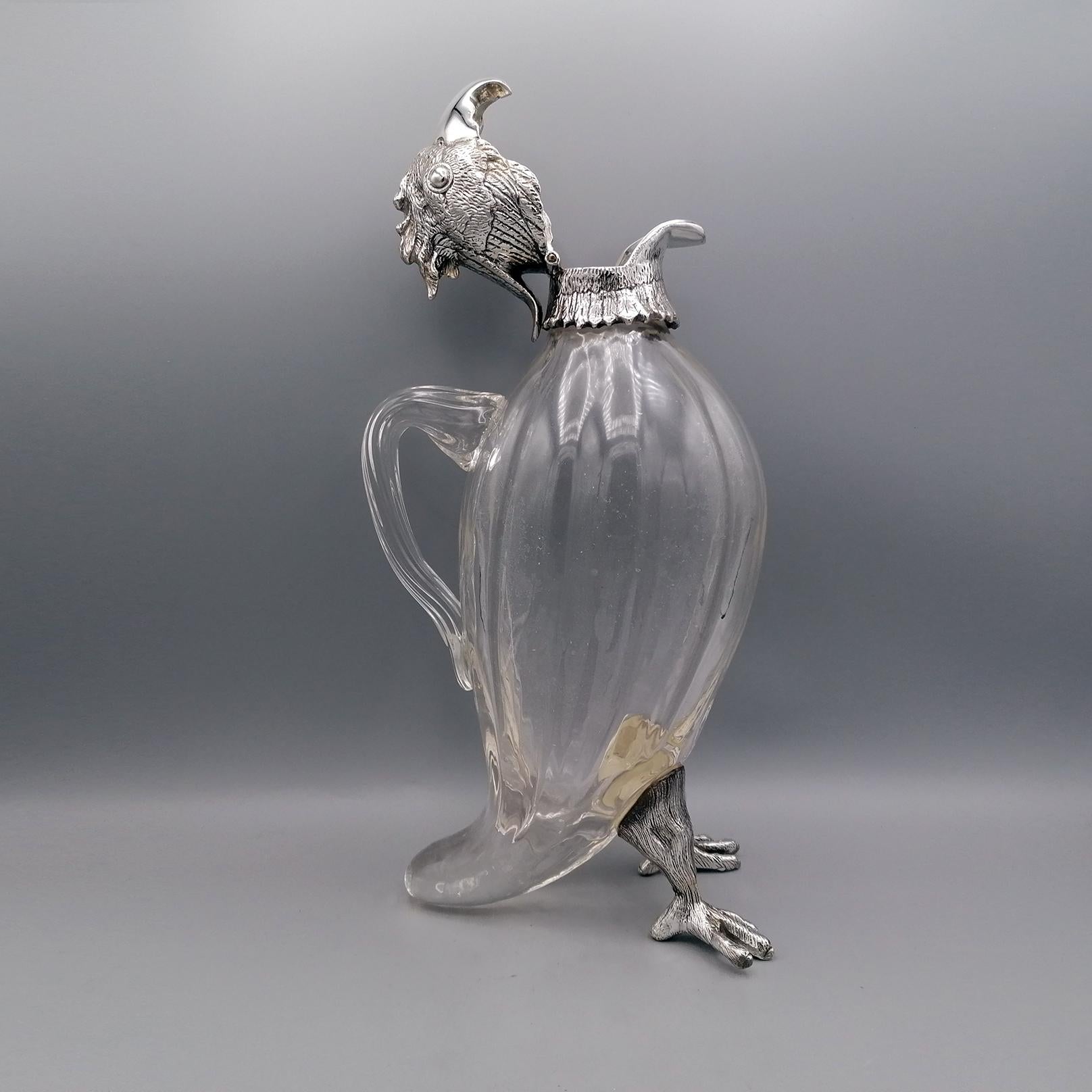 20th Century Italia Solid Silver-Cristal Jug with the Shape of a Parrot For Sale 4