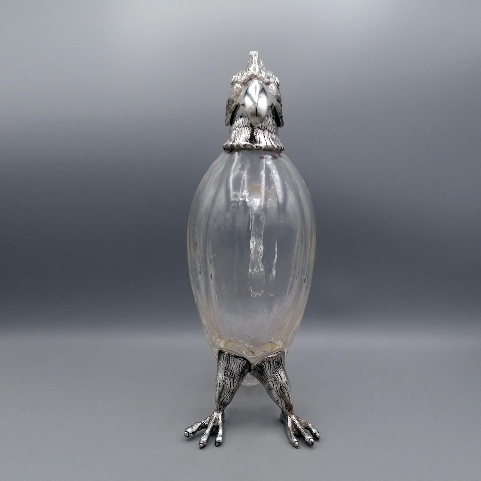 Cristal Pichet à poignet en argent massif italien du 20ème siècle en forme de perroquet en vente