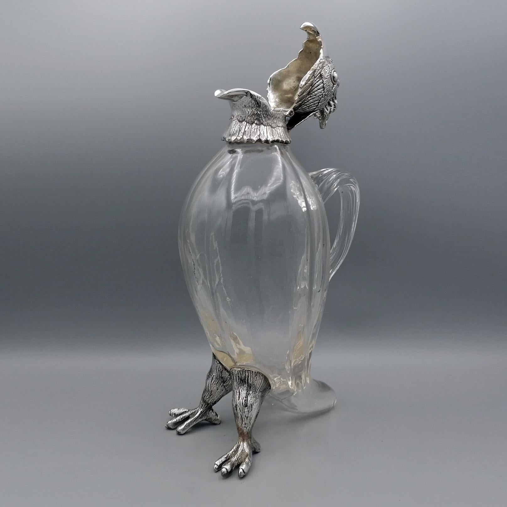 20th Century Italia Solid Silver-Cristal Jug with the Shape of a Parrot For Sale 6