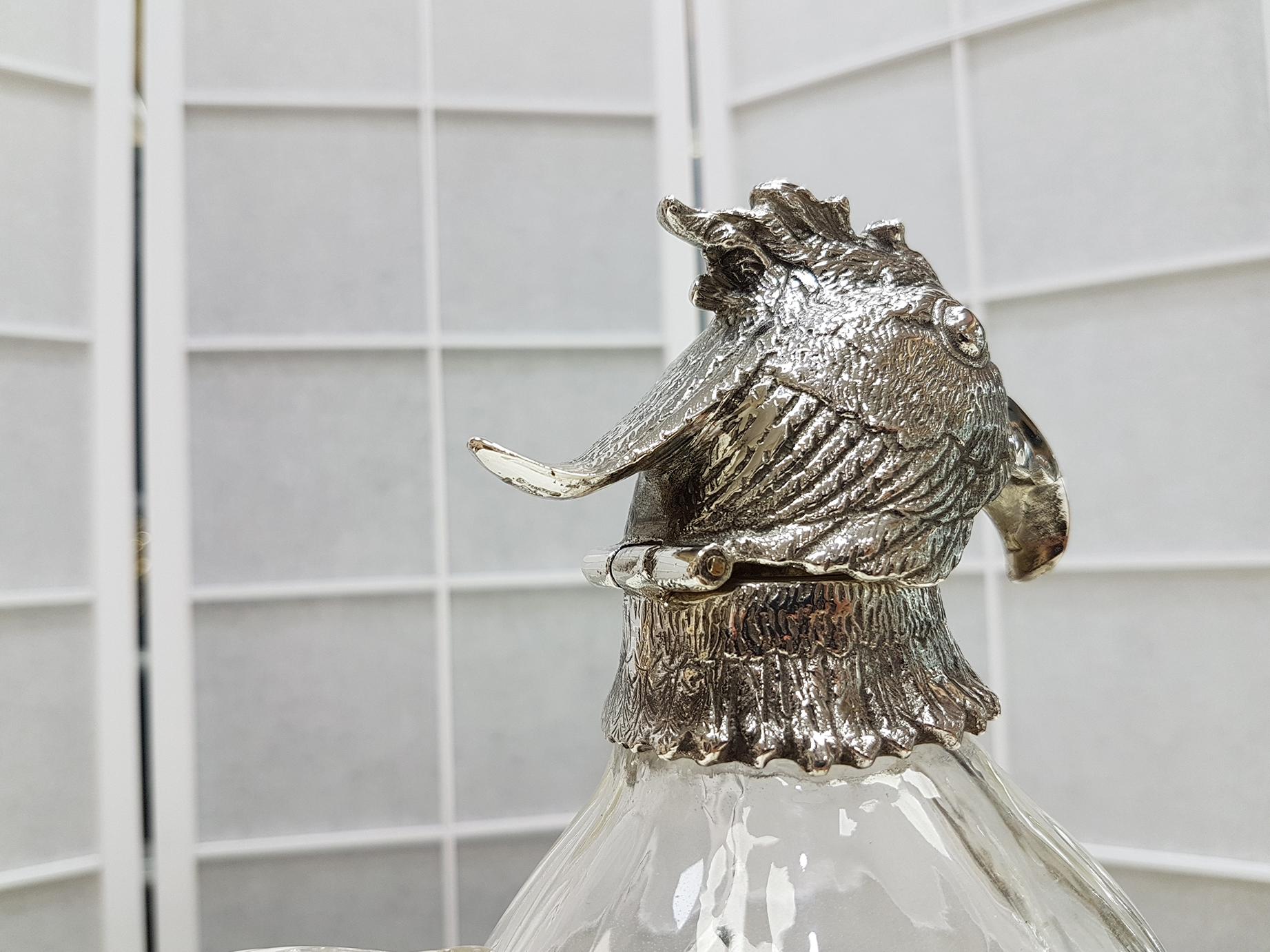 20th Century Italia Solid Silver-Cristal Jug with the Shape of a Parrot For Sale 11