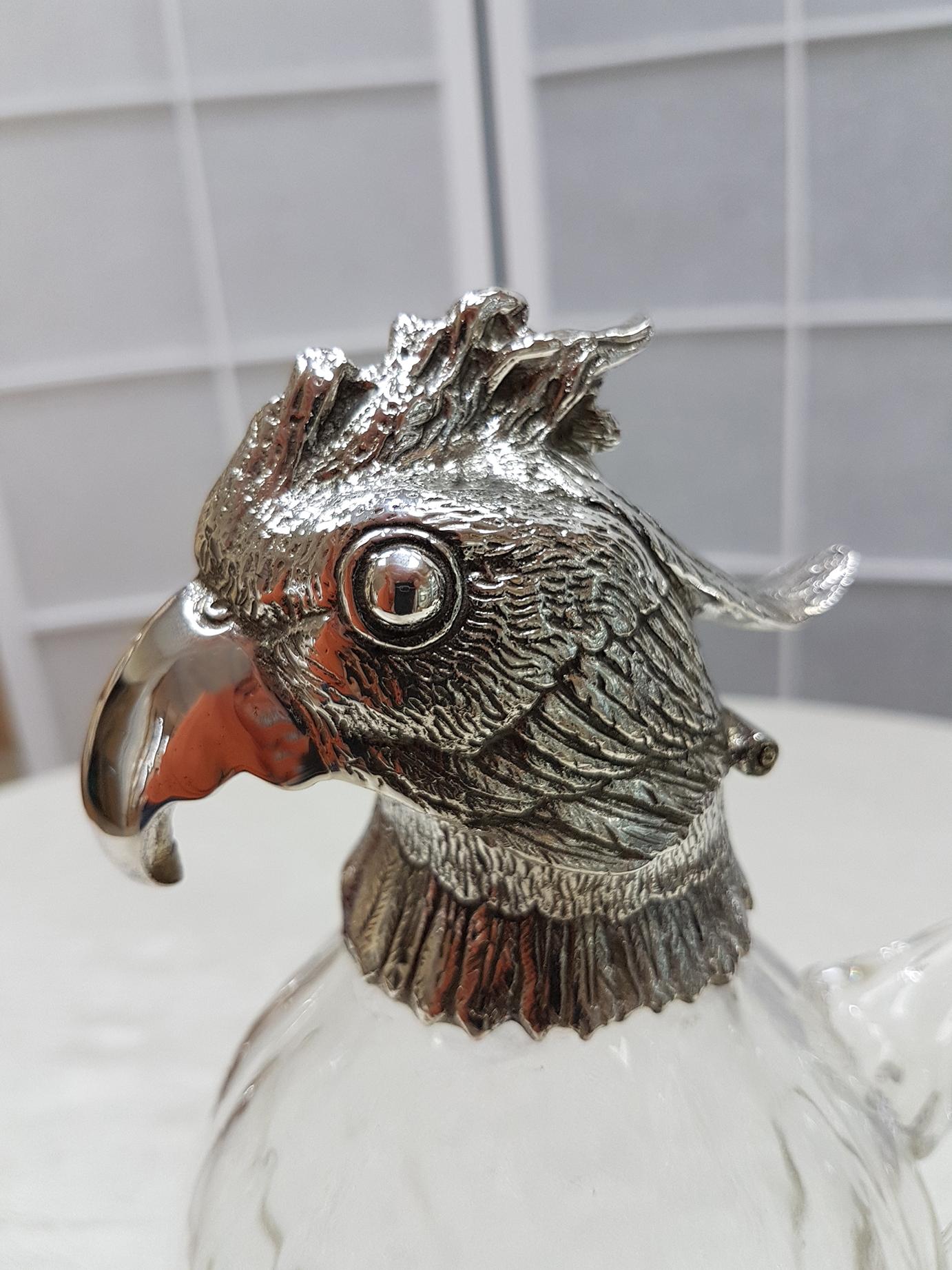20th Century Italia Solid Silver-Cristal Jug with the Shape of a Parrot For Sale 12