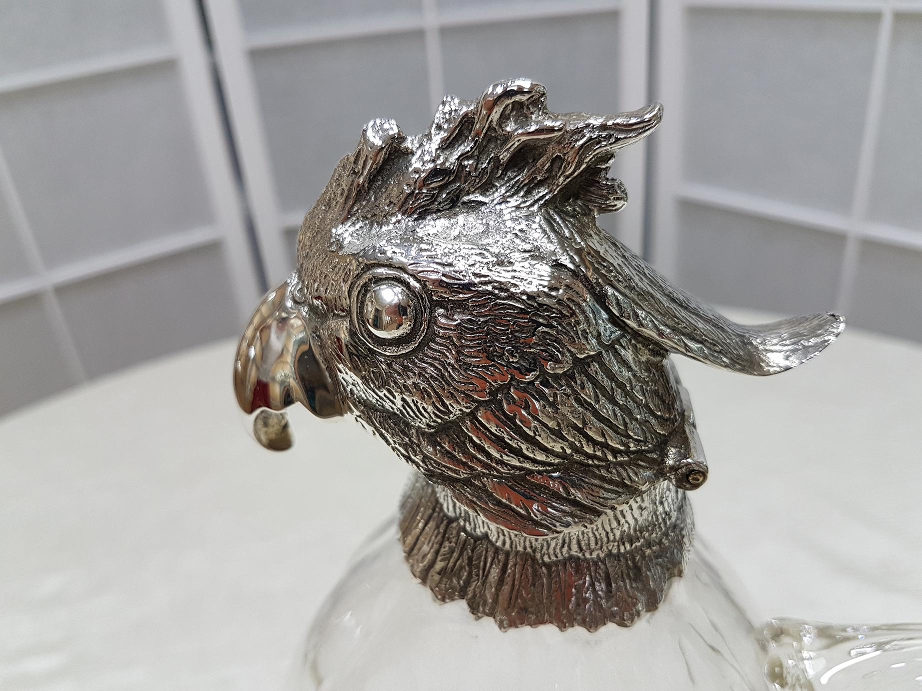 20th Century Italia Solid Silver-Cristal Jug with the Shape of a Parrot For Sale 10