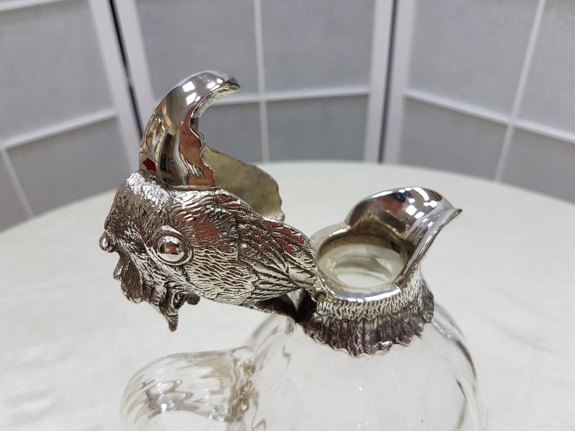 20th Century Italia Solid Silver-Cristal Jug with the Shape of a Parrot For Sale 9