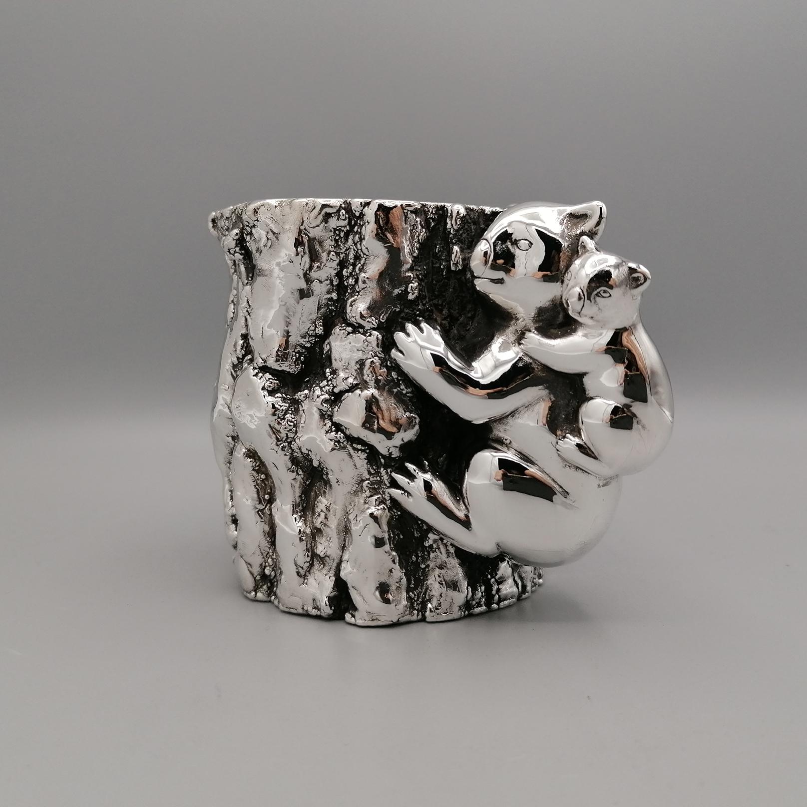 Hand-Crafted 20th Century Italy Sterling Silver Mud with Koala and puppy For Sale
